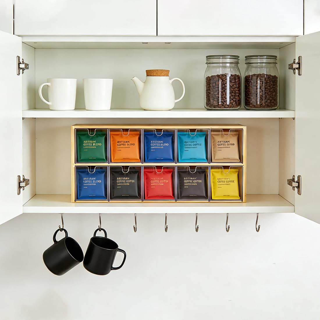 Teebeutel Behälter, Bambus Halterung für Teebeutel, Teebeutelbox, Teebeutel Organizer, Aufbewahrungsbox zur Tee Organizer Für Büro, Küche und Schrank (2 Ebenen)