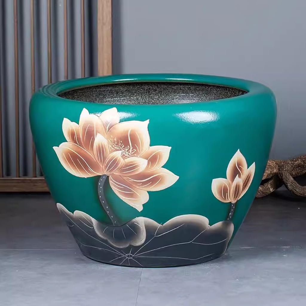 Tanque Peces Acuario Patio al Aire Libre, Tanque de Peces cerámica, balcón, acuicultura Pintada, Lirio Agua, Planta Loto, Lavabo | 41cm