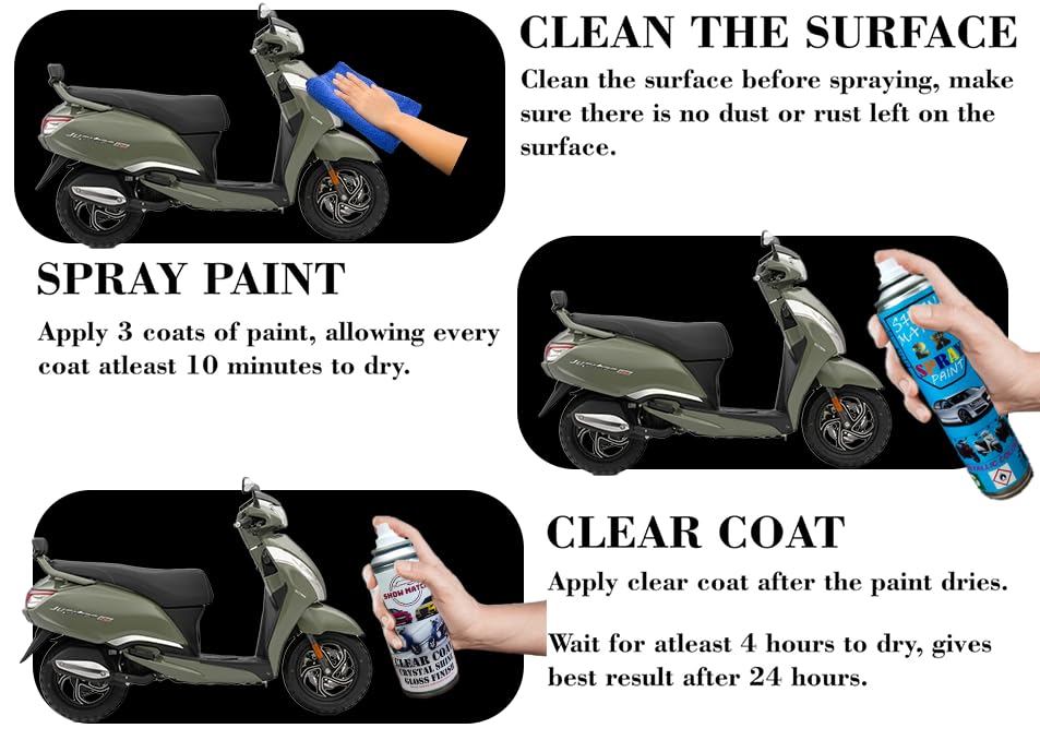 Image of Show Match 2k Scooter Spray Paint + Clear Coat compatible with (TVS Jupiter 125) (Elite Green)