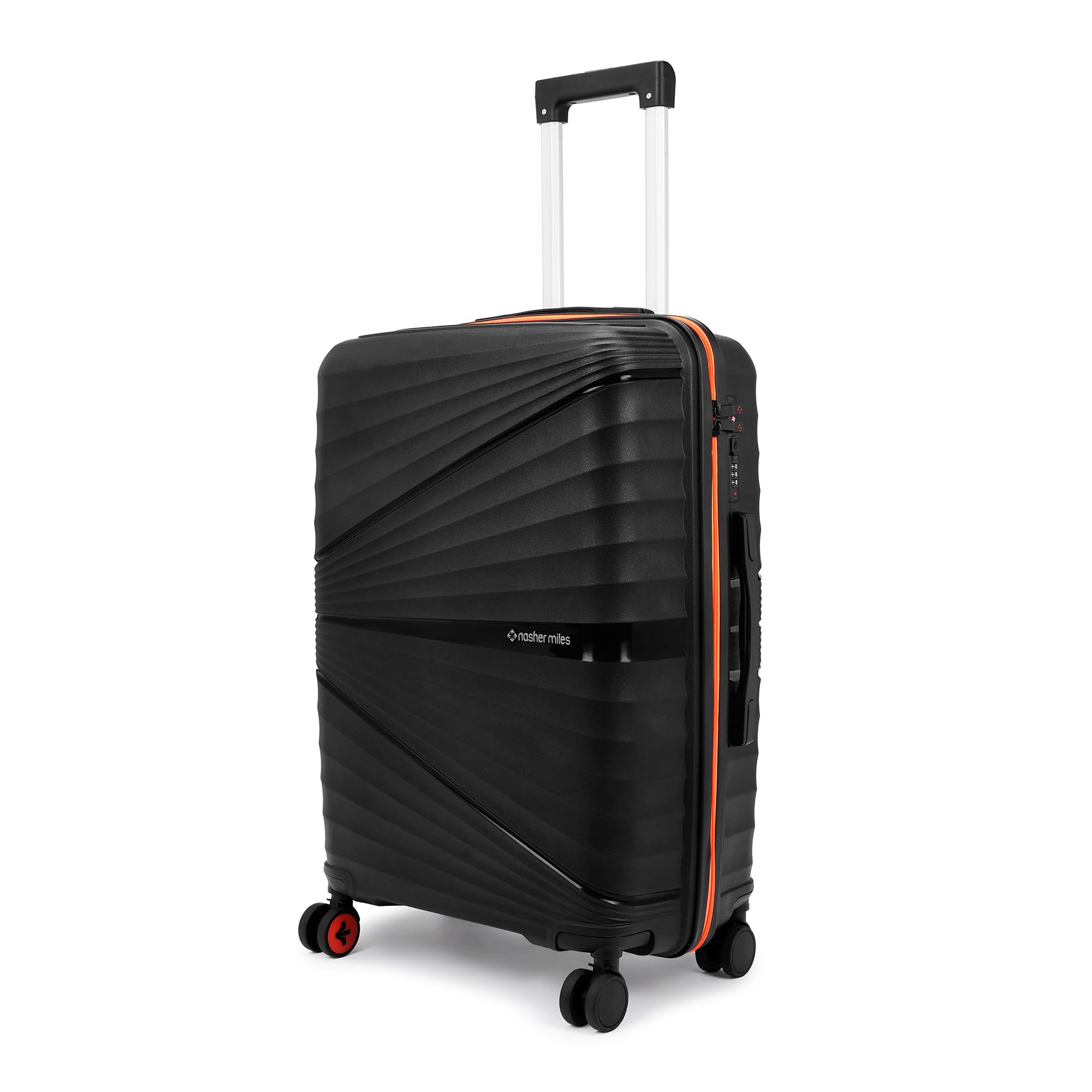 nasher miles Golden Gate Hard-Sided Polypropylene Check-in Luggage 24 inch | 65cm | 8 Wheels Medium Trolley Bag for Travel | Suitcase (Black & Orange)-picture-37