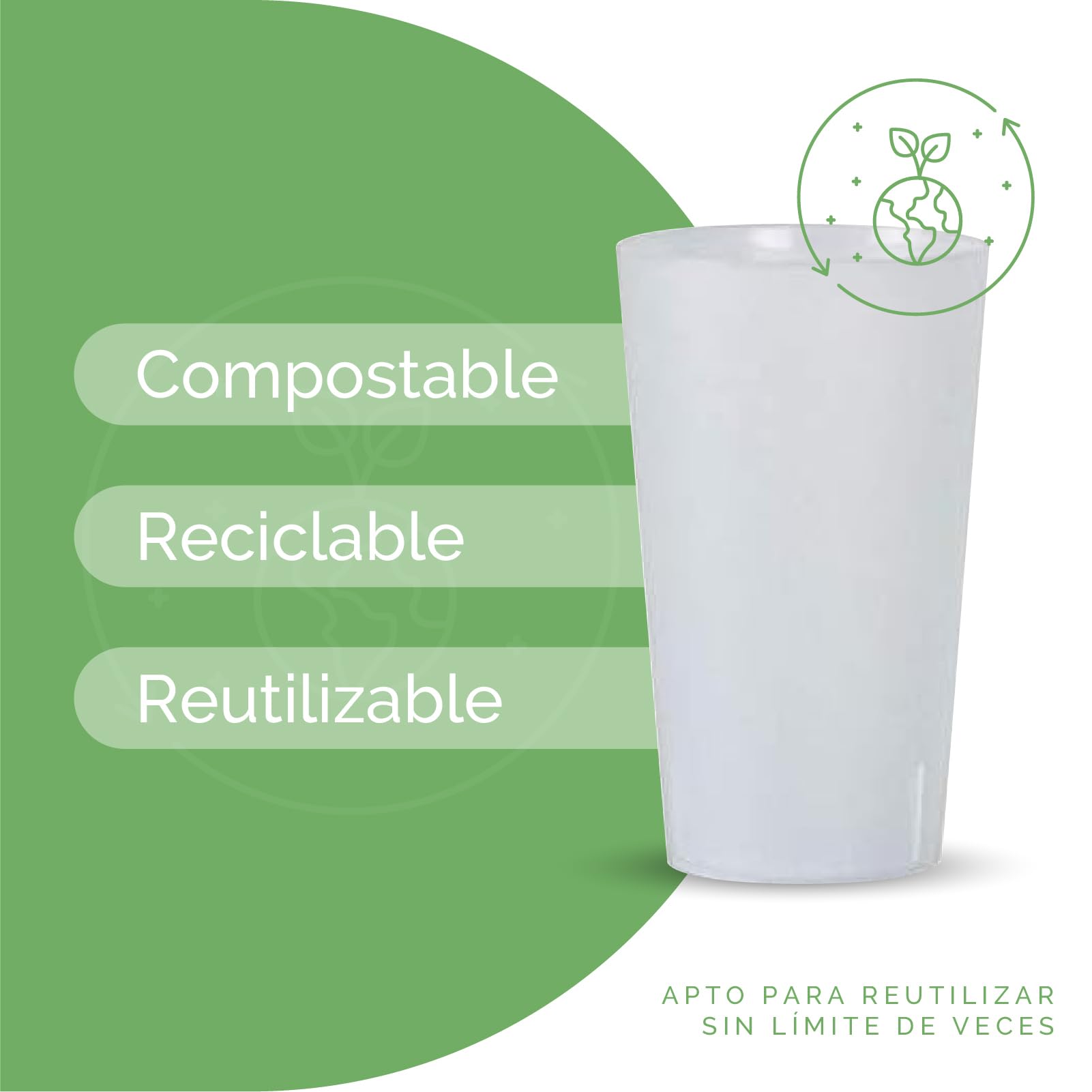 Vasos de plastico duro vaso desechable, reutilizable pack 100 unidades 1 Litro Extra Fuerte - Polipropileno (PP) irrompible traslúcido Satinado - Vaso ecológico Libre de BPA