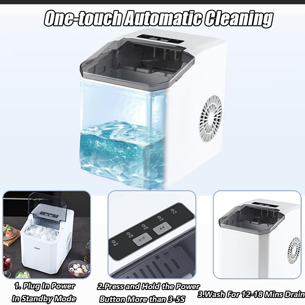 Macchina per il ghiaccio portatile, da banco, crea cubetti di ghiaccio a forma di proiettile in 7 minuti, produzione di 11,8 kg/24 ore, autopulente con paletta e cestello per il ghiaccio, ideale