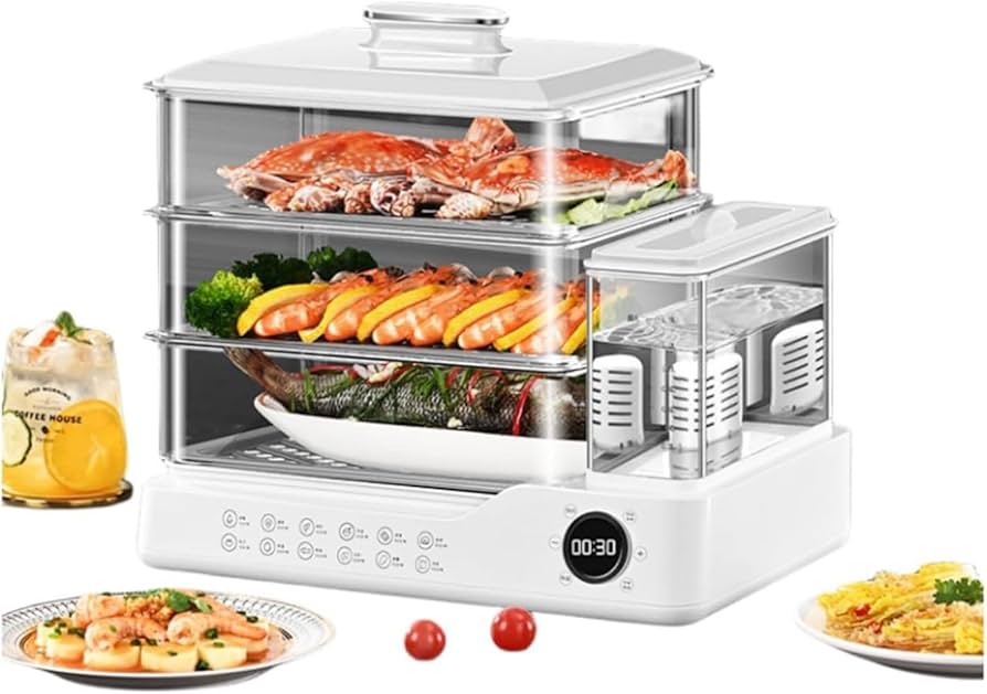 蒸し器 電気蒸し器 3段調理 大容量 多機能 電気鍋 蒸し料理器具 調理家電 Amazon.co.jp : 電気蒸し、器家庭用電気蒸し器 3段調理 大容量 24