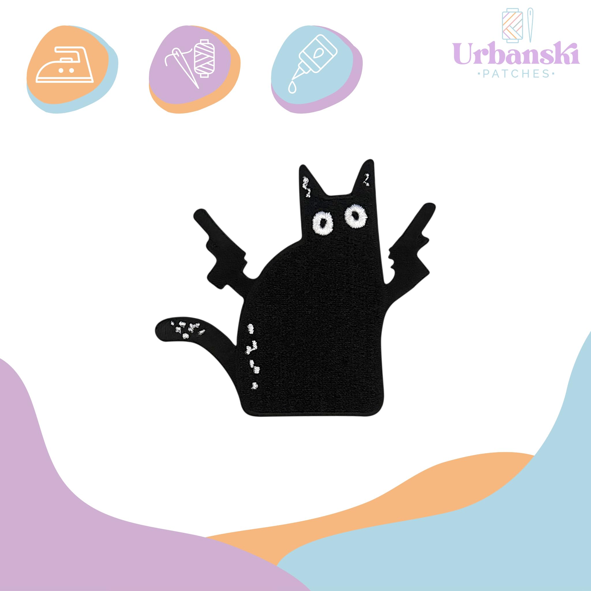 Patch Thermocollant Chat Curieux Urbanski - 4,4 X 7,2 Cm - Déco T-shirt, Jean Ou Sac - Fixation Fer à Repasser Ou Couture