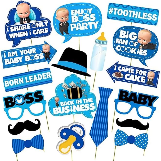 Birthday Props for Baby Boy - 1 Set of 18Pcs Photo Booth for Birthday Decorations Props for 1st Birthday