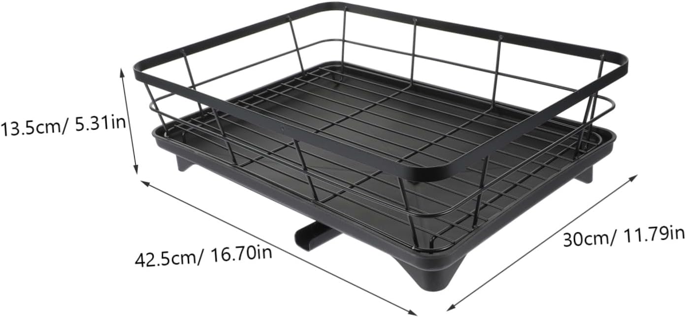 Luxshiny Countertop Dish Rack Black Draining Holder with Compartment Slots Rustproof Kitchen Dish Drainer Rack for Plates Bowls Utensils Storage and Drying Sturdy Multifunctional Organizer
