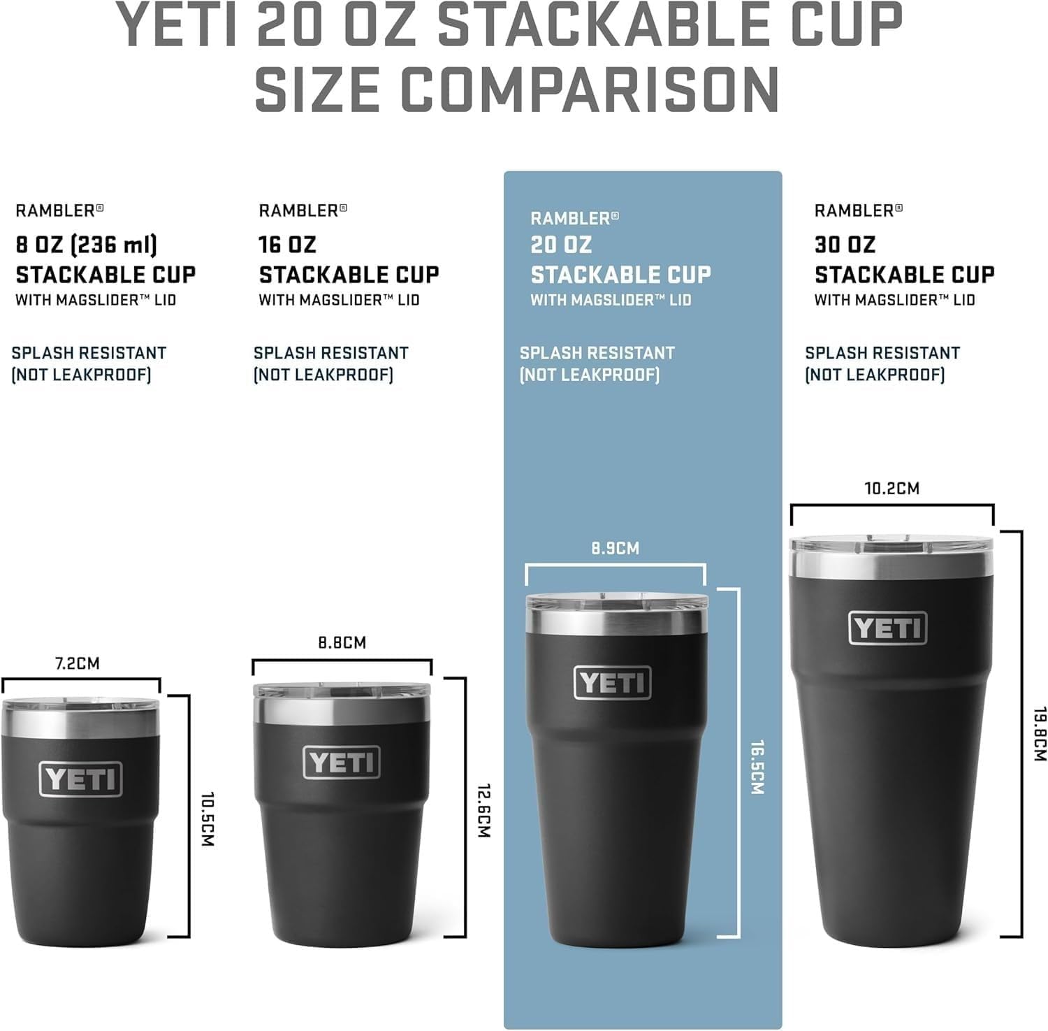 YETI Rambler Cup – Gobelet isotherme en acier inoxydable avec couvercle Magslider, 591 ml, crabe royal