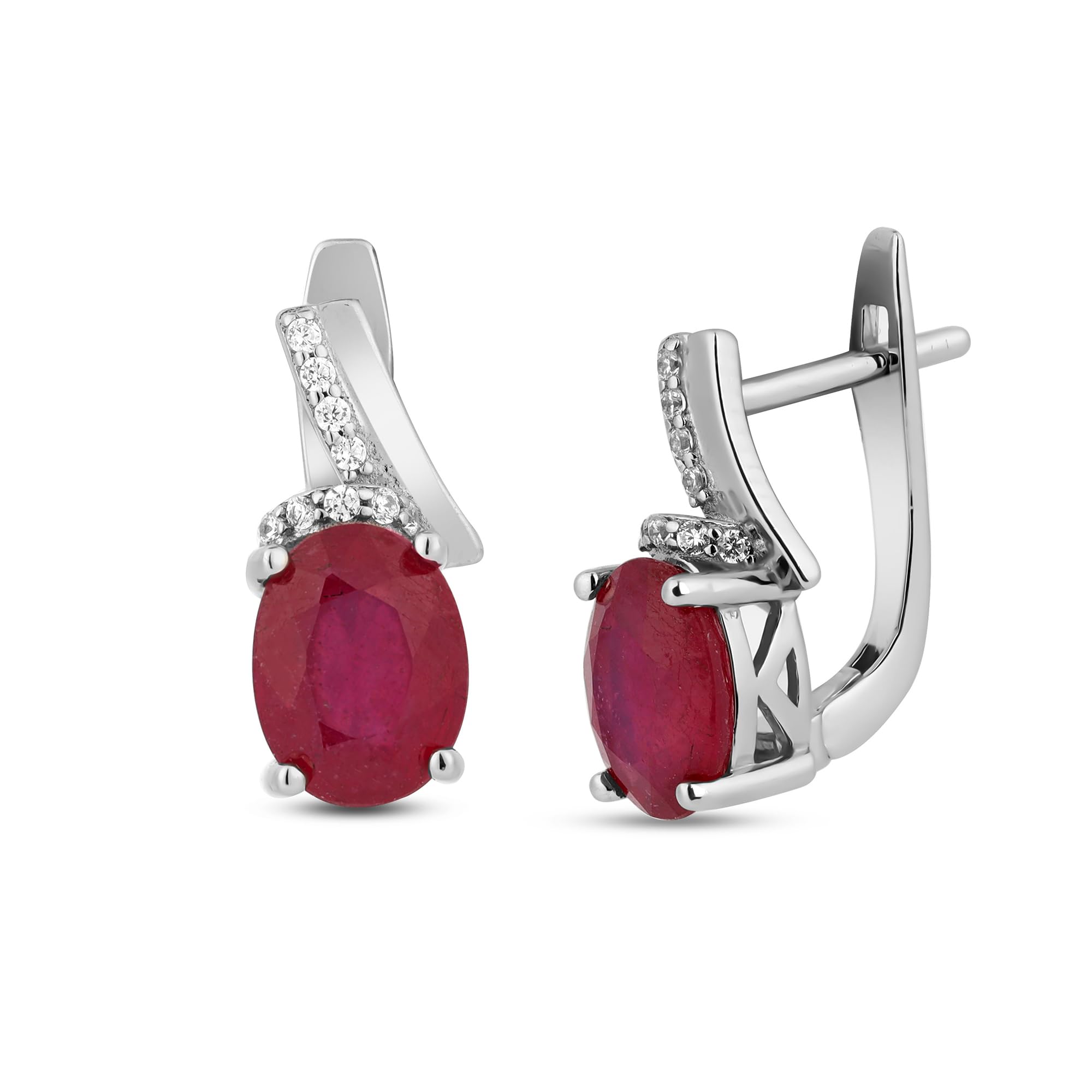ZISTHI 925 Sterling Silver Natural Ruby & Zircon Jacket Lever Back Earrings | 92.5 Sterling Silver & Oval Brilliant Ruby Tops for Women & Girls