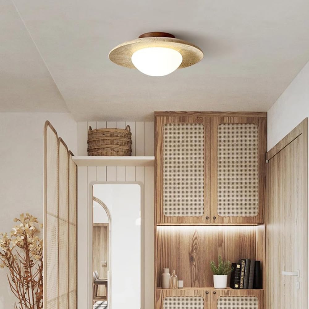 Mid Century Modern Semi Flush Mount Ceiling Light White Milk Glass Light Fixture Nordic Natural Stone Marble Vintage Farmhouse Hallway Ceiling Light For Kitchen Balcony Bathroom Porch Staircase