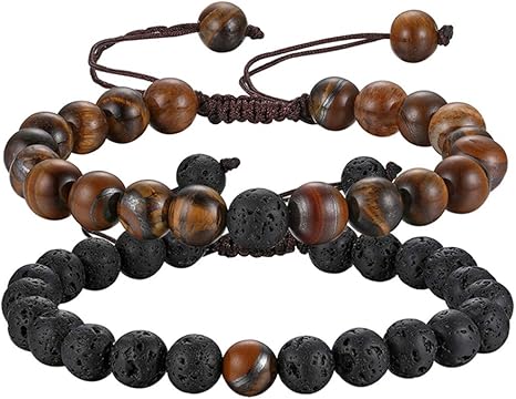 Aroncent 4PCS Pulsera De Hombre Mujer De Cuero Trenzado Brazalete Ajustable Personalizado Con Grabado Letras Her King His Queen Joyería Original Hipoalérgico Para Amor Pareja, Negro