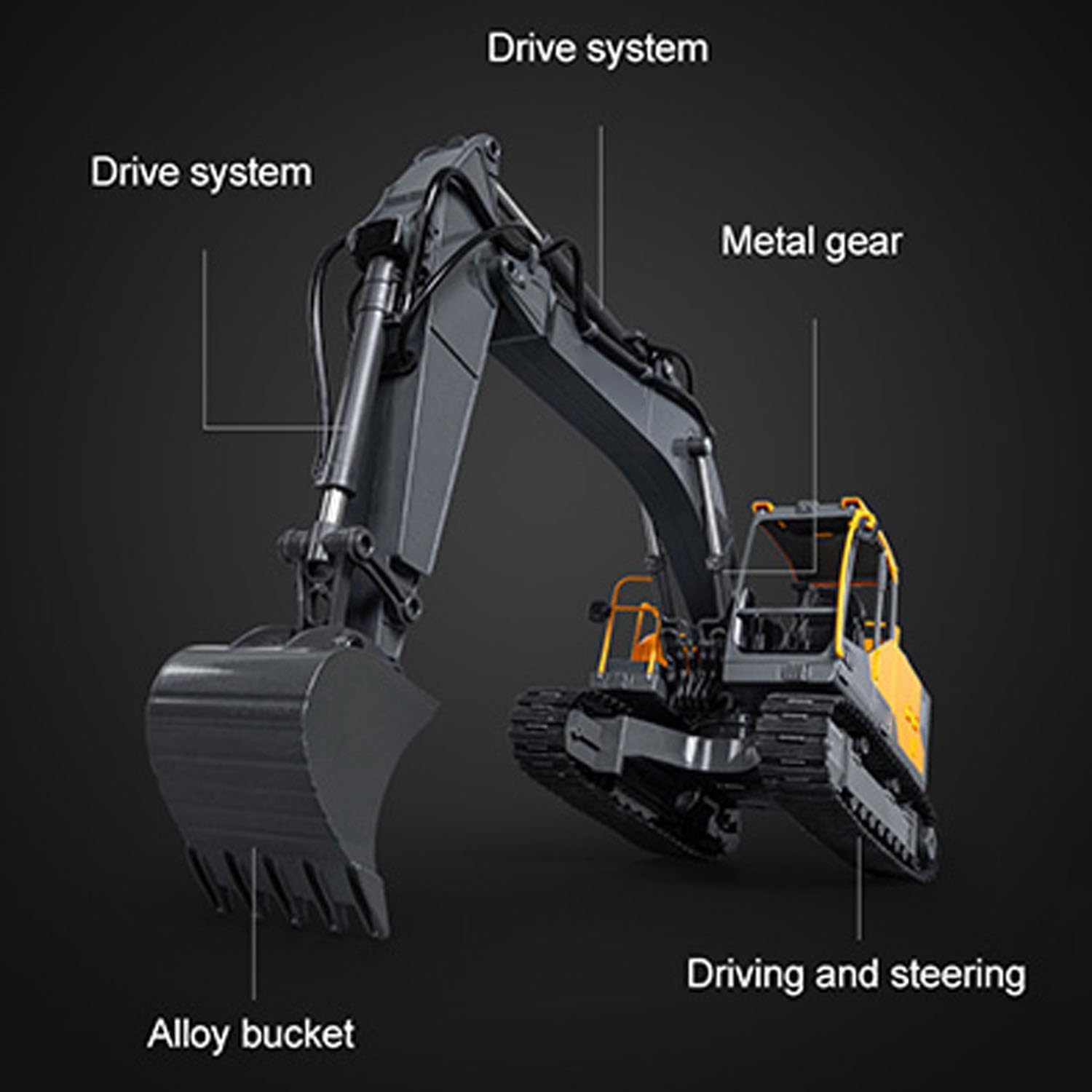 TOUCAN RC HOBBY 1/16 E598 003 Electric Lifting RC Excavator Metal 2Arms Remote Control Digger VO Hammer Bucket Claw 360° Rotating