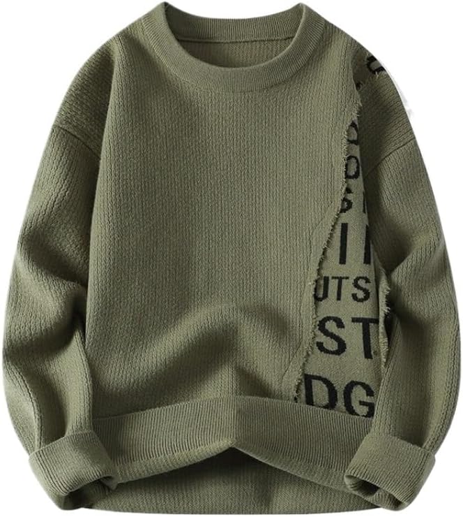 Men's Winter Casual Patchwork Round Neck Sweater Base Knit Gray