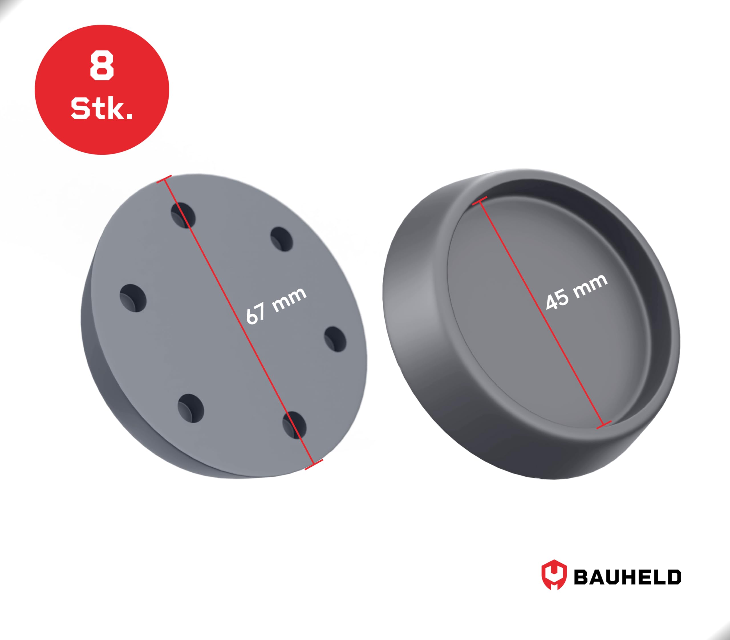 BAUHELD 8x Schwingungsdämpfer Waschmaschine und Trockner [Made in Germany] - Antivibrationsfüße aus Gummi - Vibrationsdämpfer kompatibel mit Bosch, Siemens, AEG - Rutschfeste Unterlage in Grau