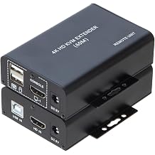 60M HDMI KVM Extender, Support Cat5e/Cat6 4K30Hz HDMI USB KVM 60M Extender Transmitter Support Dual Loop Output Function USB Keyboard Mouse Extension
