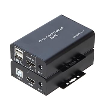 60M HDMI KVM Extender Over Cat5e Cat6 4K30Hz HDMI USB KVM 60M Extender Transmit with Supports Dual Loop Output Function USB Keyboard Mouse Extension