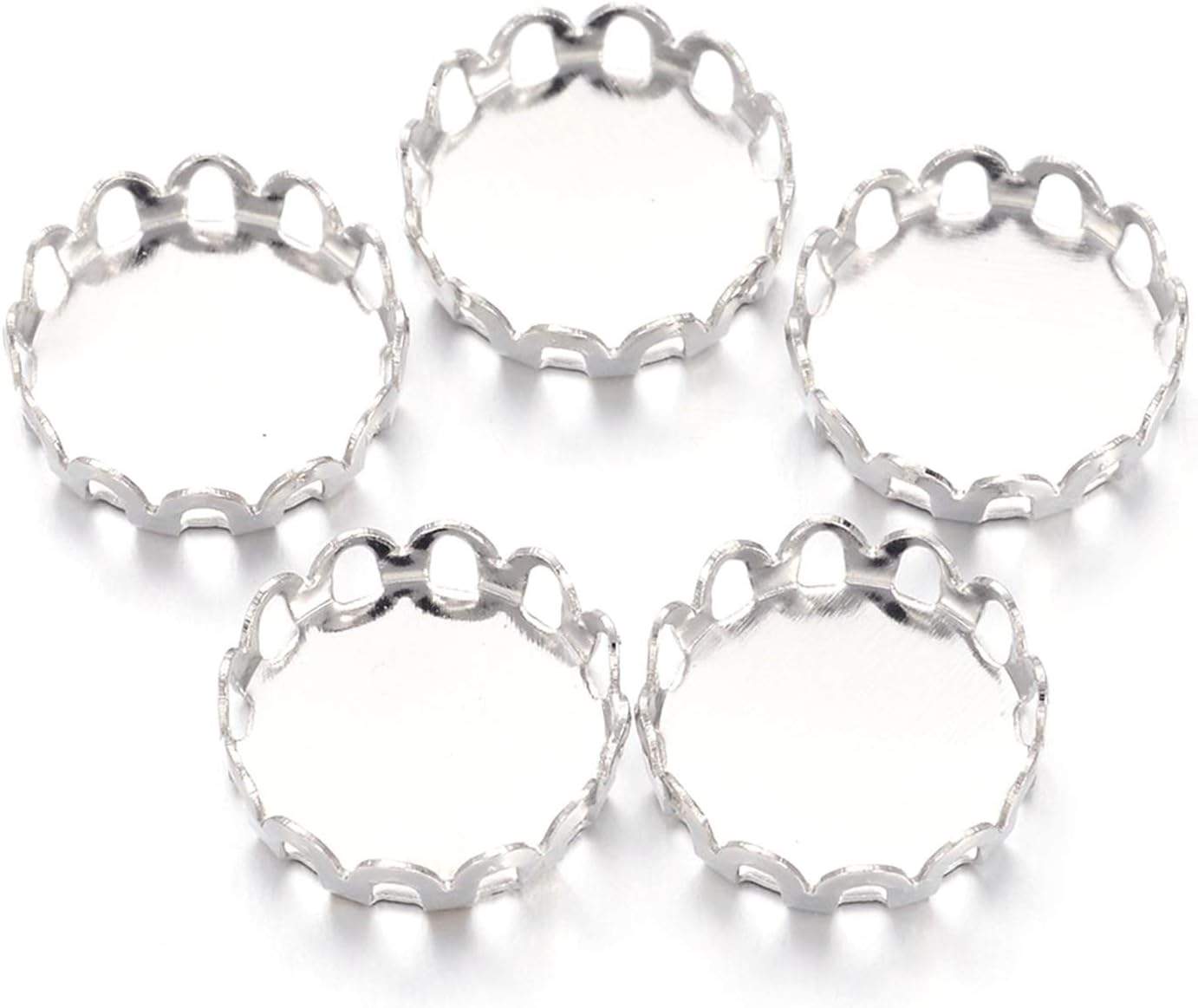 Craftdady 500Pcs Round Bezel Lace Edge Pendant Trays 12mm Platinum Blank Cameo Base Cabochon Setting Charms for Photo Jewelry Earring Necklace Bracelet Craft Making