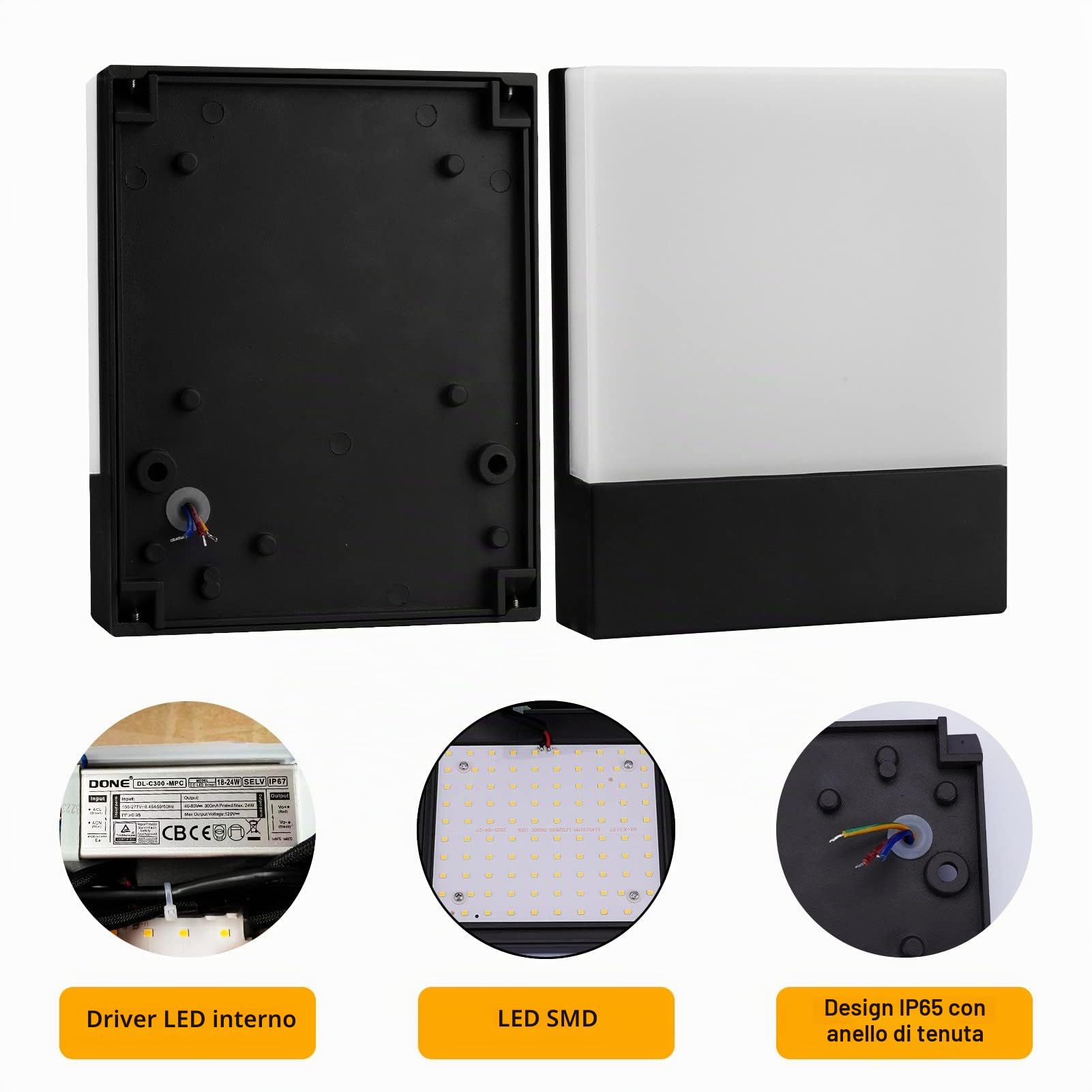 Klighten 2 Pezzi 24W LED Lampada da esterno IP65, Nero Applique 3000K | Applique da parete esterno 1500 lumen, Applique in alluminio+PC, Lampada da parete interno, Applique da esterno terrazzo