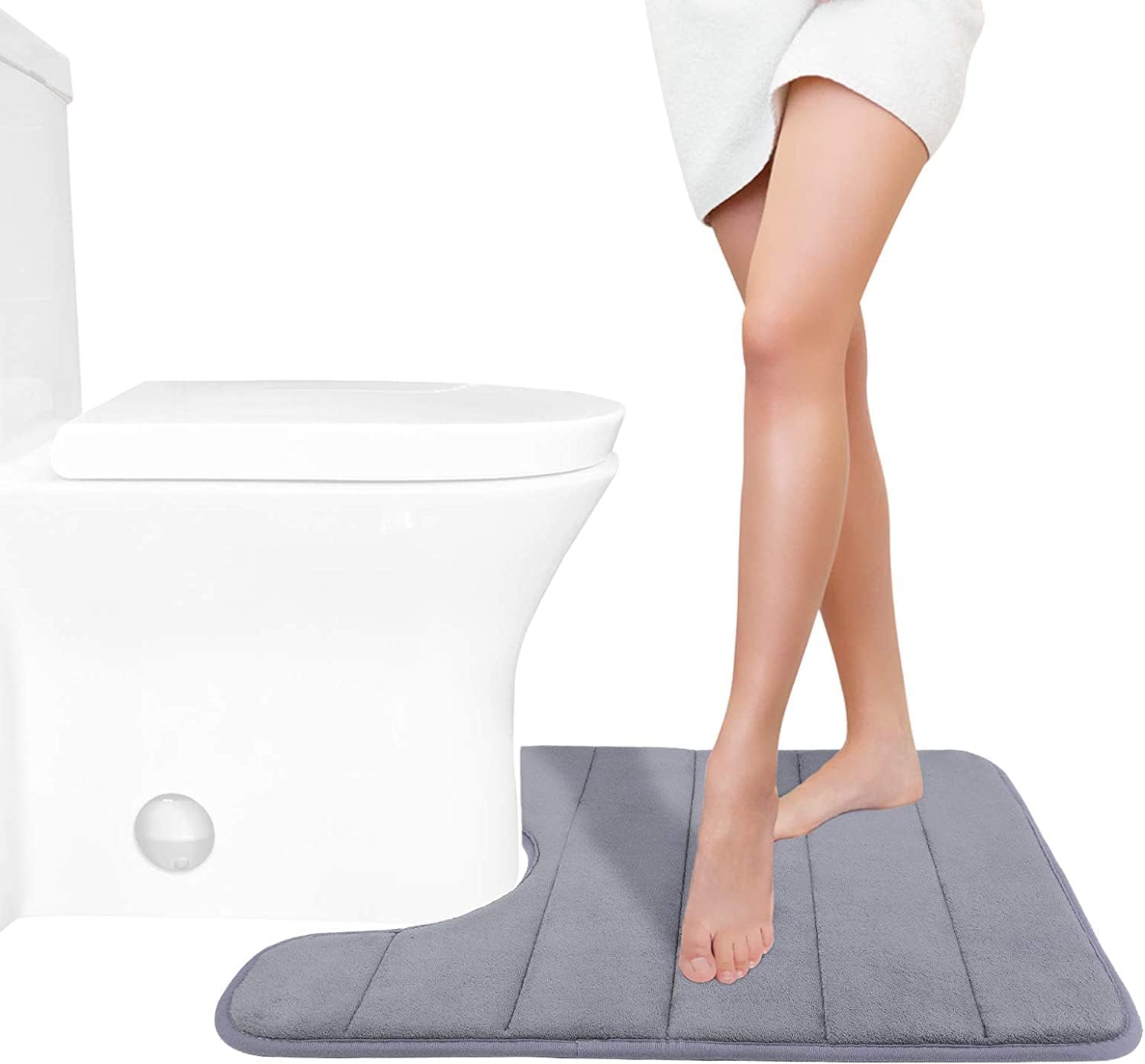 HOMEBRILLIANT Home Brilliant Memory Foam Bathroom Rugs Toilet mats, U-Shaped Contour Carpet Water Absorption Dry Machine Wash Bath Mat (Grey, 24" x 20")