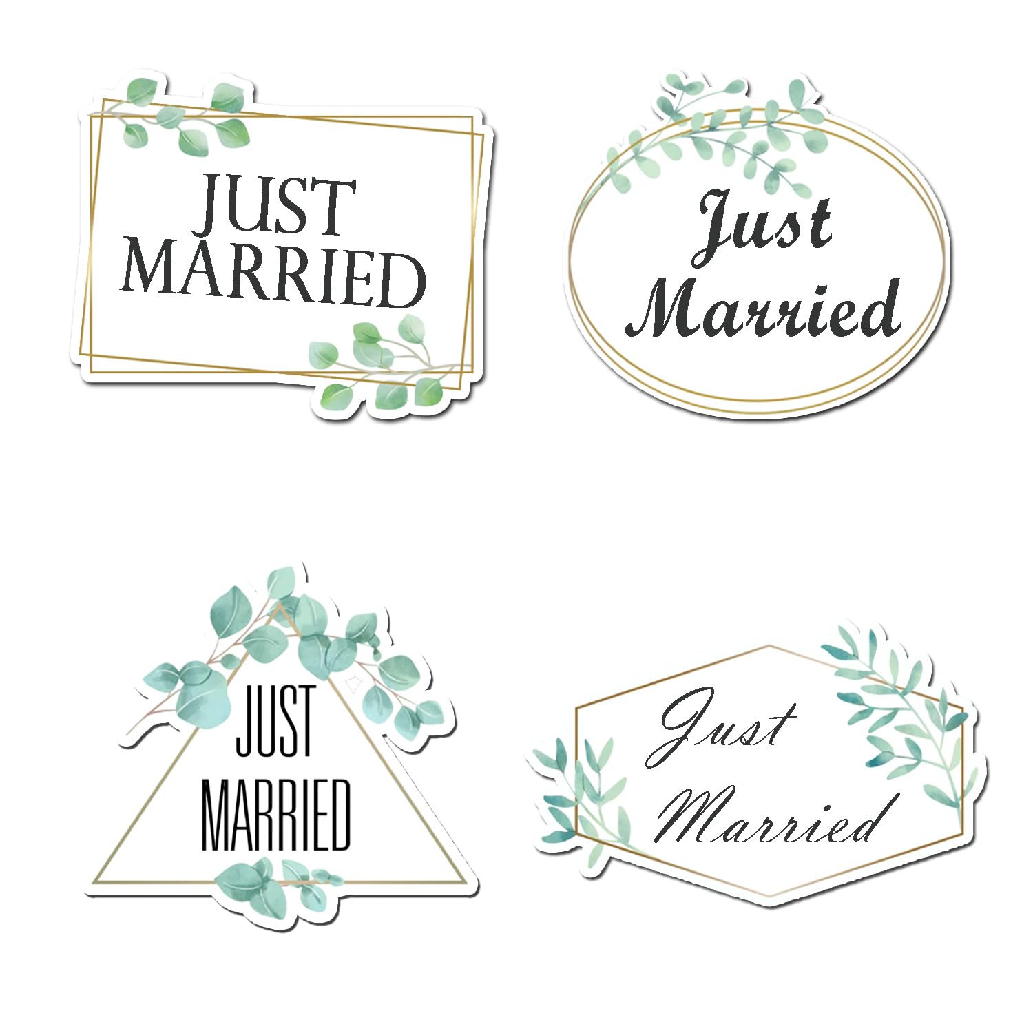 4 magneti per auto Just Married, 28 x 17 cm, decorazioni con scritta "Just Married", riutilizzabili, non adesivi, per auto nuziali, pannelli delle porte e frigoriferi