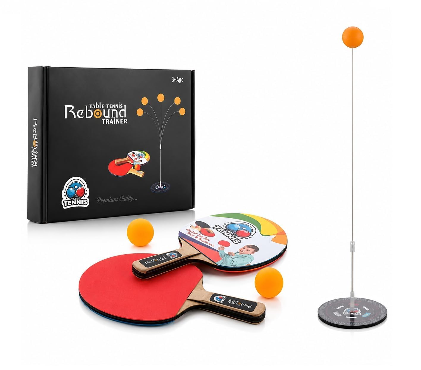 Table Tennis Rebound Trainer Set for Adults Kids 3+ Years, Indoor Games Table Tennis Self Practice for Family, Ping Pong Set with 2 Bat 2 Ball Set-image-33