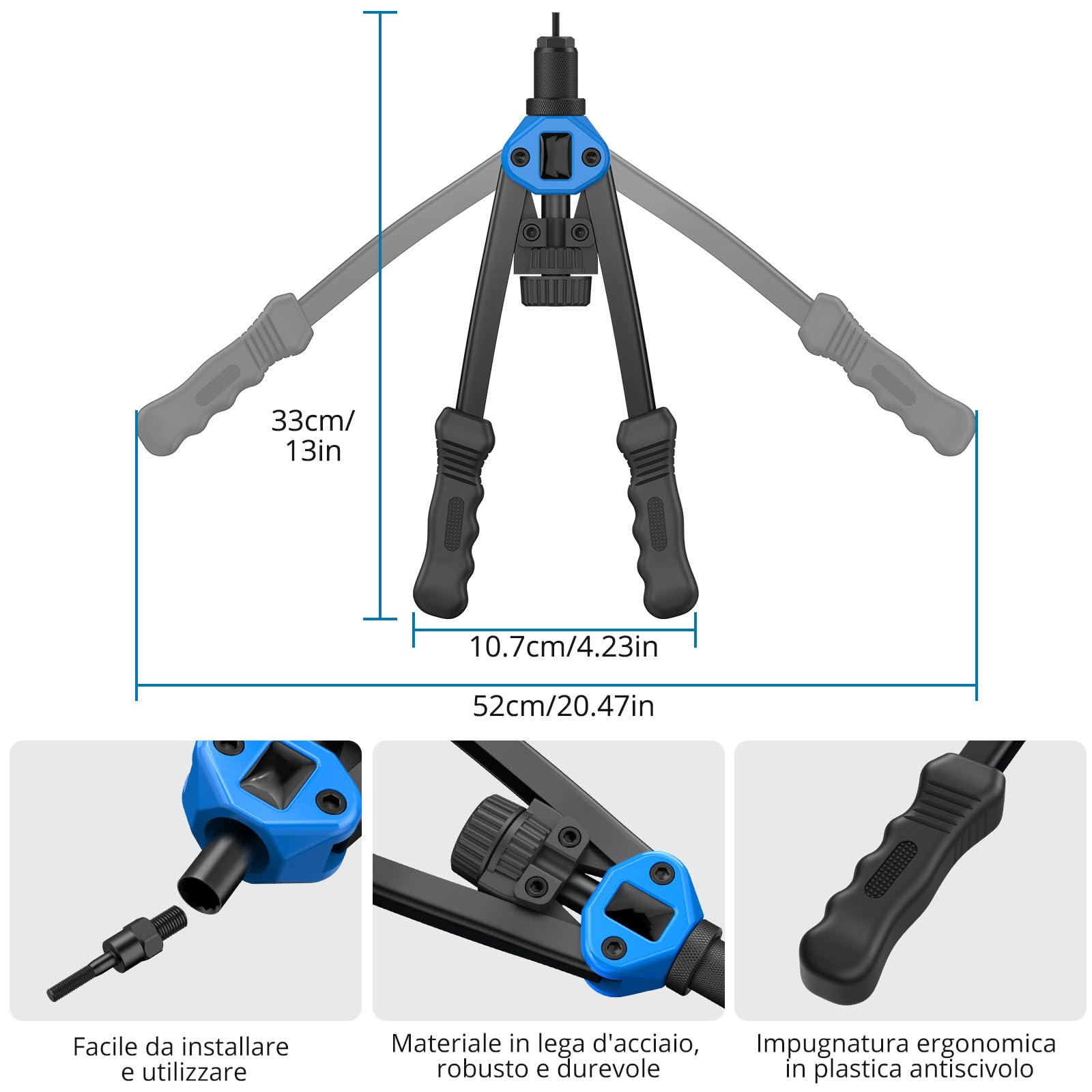 AUTOUTLET Kit 2 in 1 Pinza Rivettatrice da 13 Pollici per Rivetti Ciechi con 110 Dadi M3-M12 e 50 Rivetti Ciechi (3,2-6,4 mm),Rivettatrice Manuale Professionale