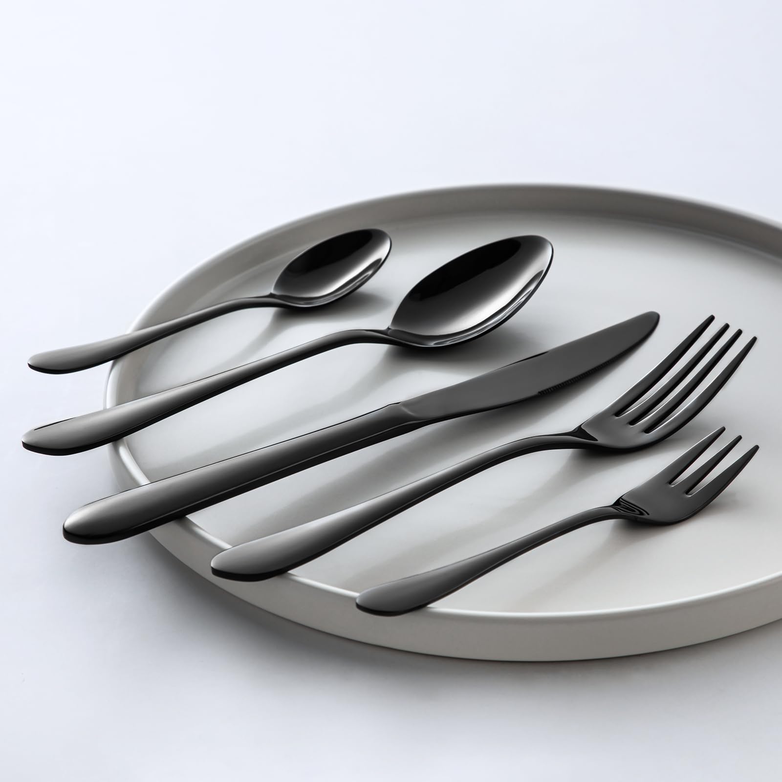 vancasso Besteck Set Schwarz 12 Personen, Besteck Set Glänzend, 18/10 Edelstahl Besteckset mit 60-Teilig Messer/Gabel/Löffel/Dessertlöffel/Dessertgabel, Schwarzes Besteck mit Geschenkbox
