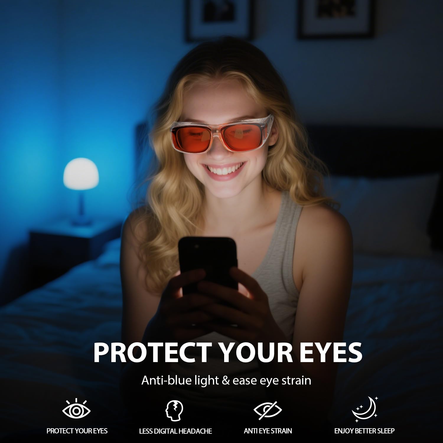VIEWBETTER® Lunettes anti-99,99 % de blocage de la lumière bleue sur les lunettes, lunettes de jeu sur tout le pourtour, orange ambré