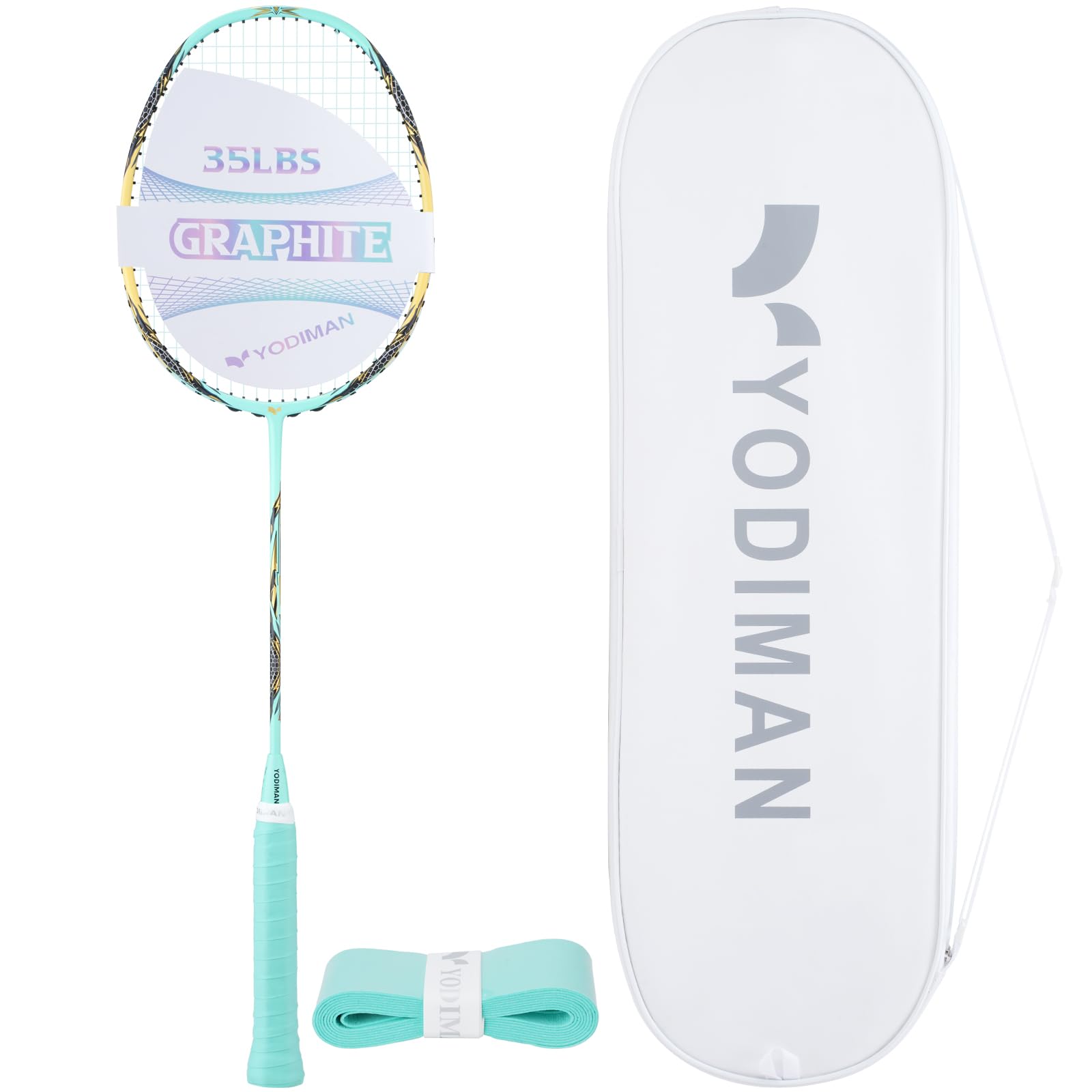 YODIMAN Pro Ultra-Lightweight Badminton Racket (Single) | M55J Carbon Fibre Frame | High-Performance 0.68mm String | 35LBS Tension Capacity | Professional Competition Grade