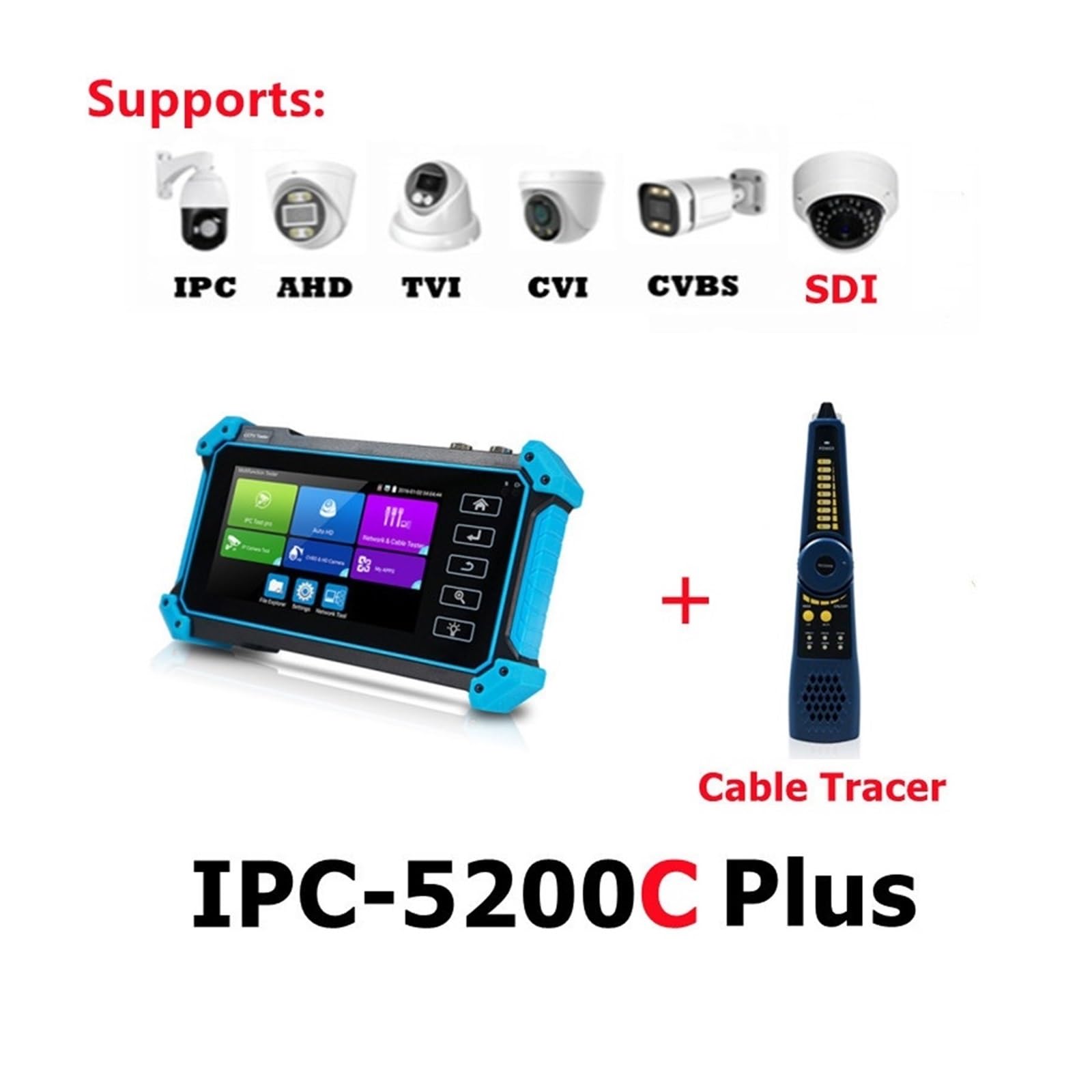 Tester CCTV, IPC-5200C Tester CCTV IPC Plus | Z 8MP AHD CVI TVI SDI Tester kamery 12MP Tester kamery IP 5,4" Ekran dotykowy Tester kabla do testowania kamer CCTV i IP.