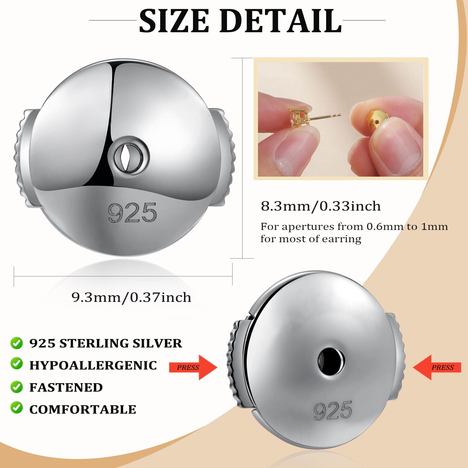18K Blanc Or Plaqué Fermoirs Boucles D'oreilles 925 Argent Sterling Pour Femmes Fermoir Boucle D'oreille Dos Réglable Ascenseurs