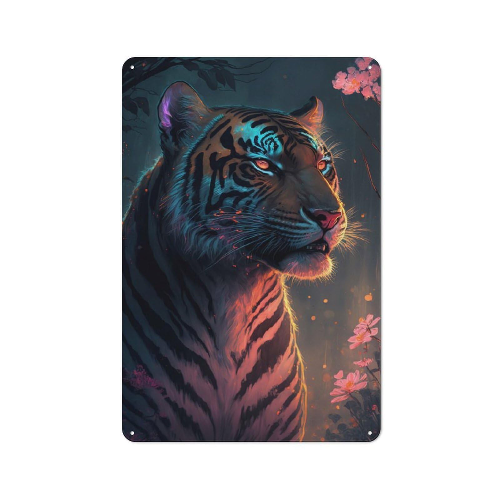 Junmoney Neon Tiger Tin Wall Plaque 30X20cm With For Hallway Wall, For Home Interiors, Feature Walls And Decorative Displays