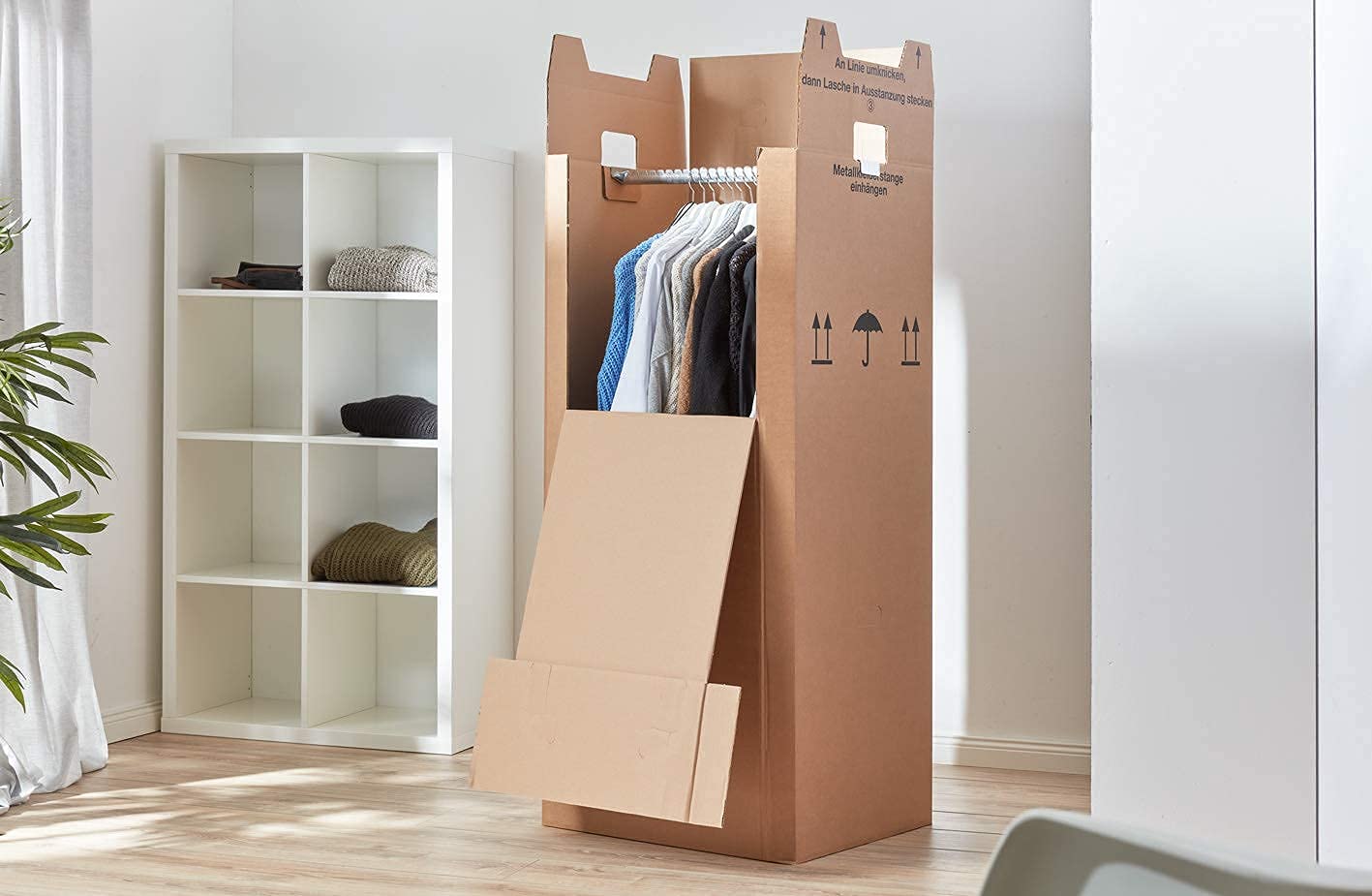 BB-Verpackungen 3x Kleiderbox MAXI 612 x 522 x 1370 mm 2-wellig großer Kleiderkarton mit Metallstange bis 60kg Traglast