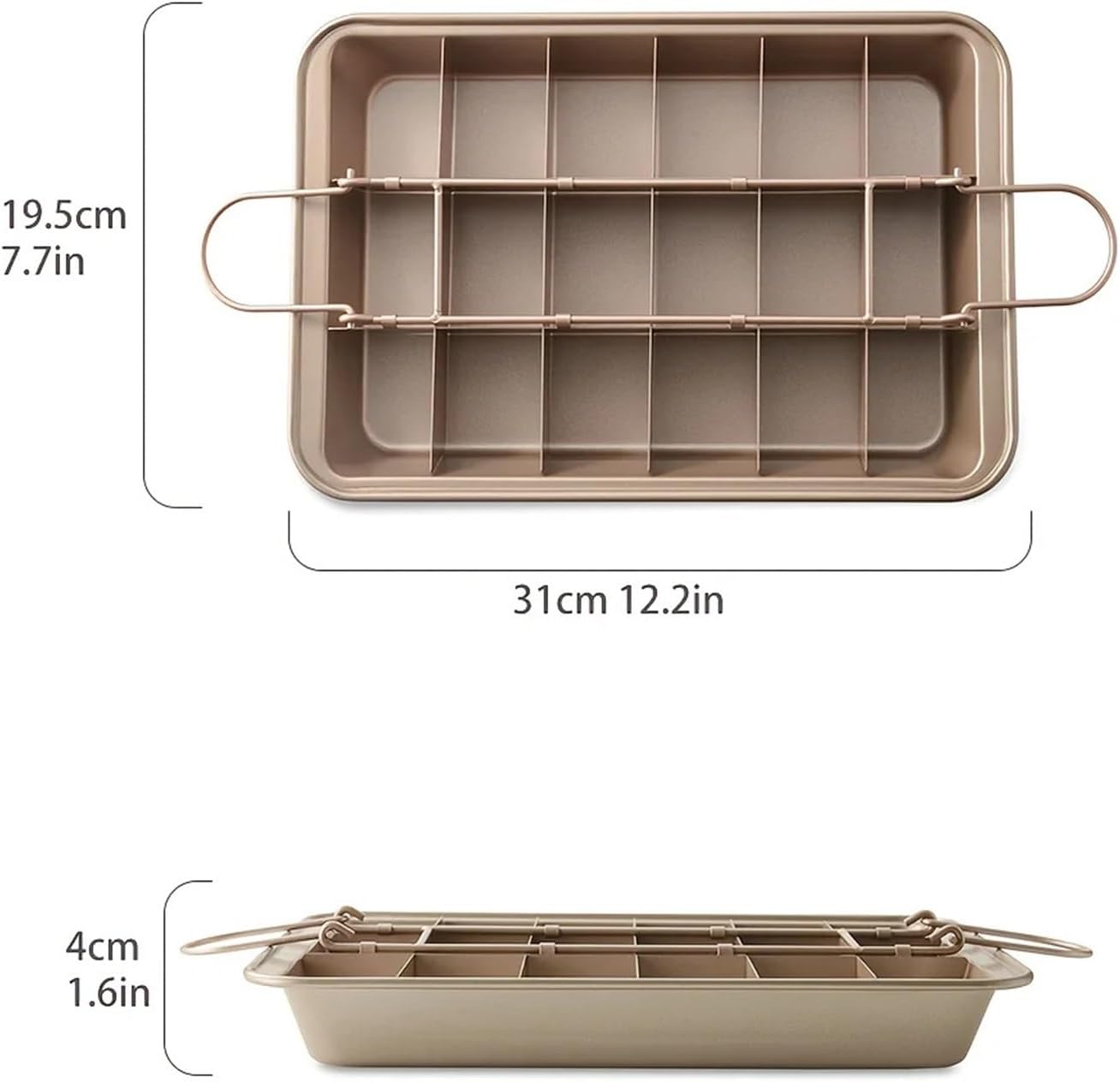 Non-Stick Carbon Steel Brownie Pan With Dividers-Perfect For Muffins,Cupcakes &Baking Small