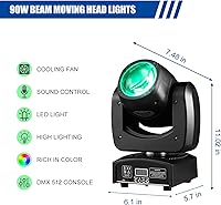Vista 2 de Luces LED de cabeza móvil de 90 W, mini haz, luces de escenario, punto súper brillante RGBW 4 en 1 DMX 512 13CH activado por sonido para boda, DJ