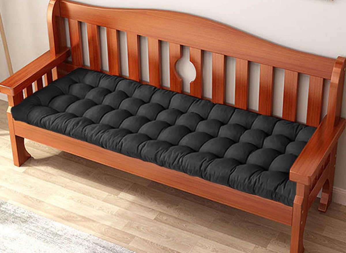 Waigg Kii Black Thick Garden Bench Cushion Pad 2/3 Seater,100/120Cm Rectangle Cotton Garden Bench Seat Cushions Pad For Chaise/Swing/Outdoor/Indoor (110X40cm,)