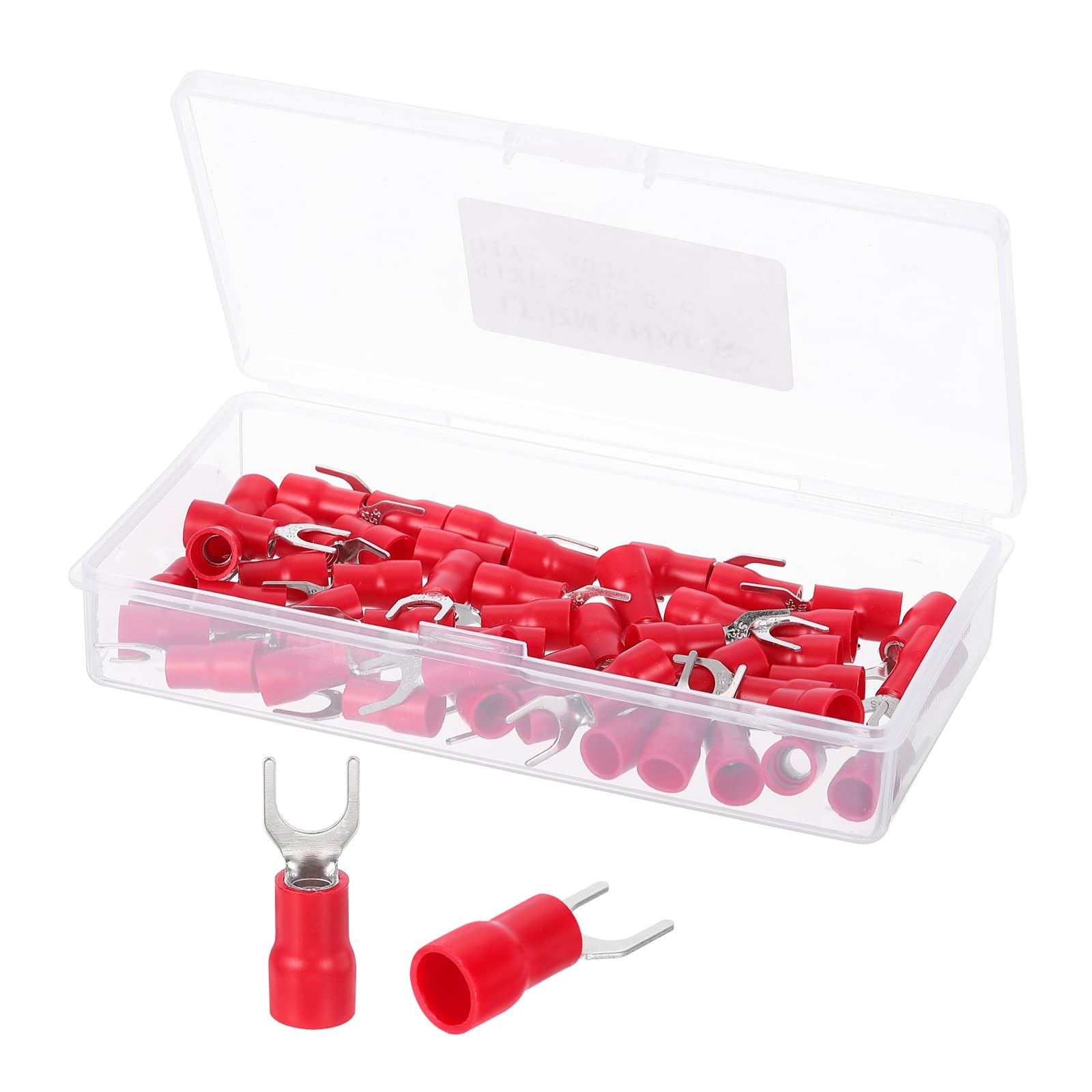 sourcing map Insulated Fork Spade Connectors, 12-10AWG SV5.5-6 U-Type Tinned Copper Waterproof Fork Crimp terminals Connectors for Industrial Electrical Marine Wiring, Pack of 50 (Red)