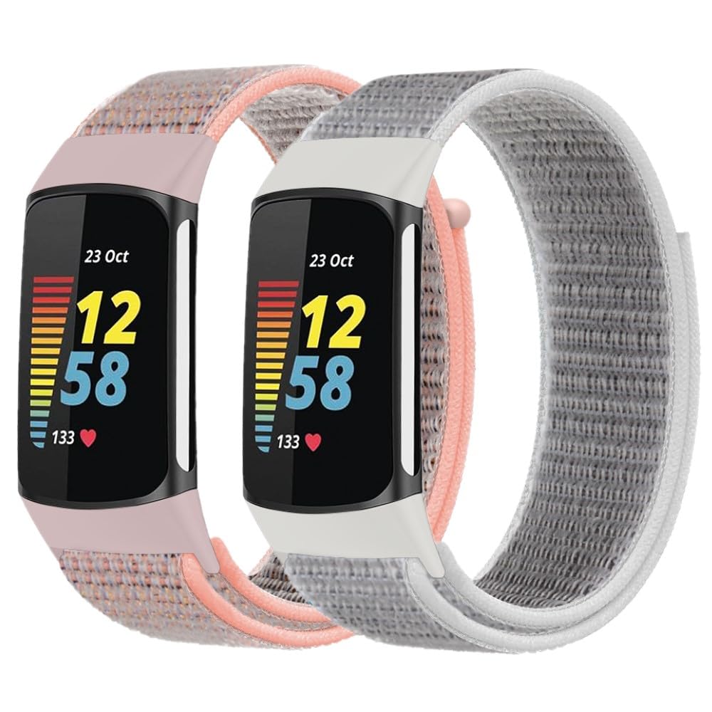 Panda Bobo Sport Loop Nylon Watch Straps Compatible with Fitbit Charge 6/Charge 5, Adjustable Breathable Replacement Soft Nylon Loop Wristband (Pack B - 2 Straps) — image 1