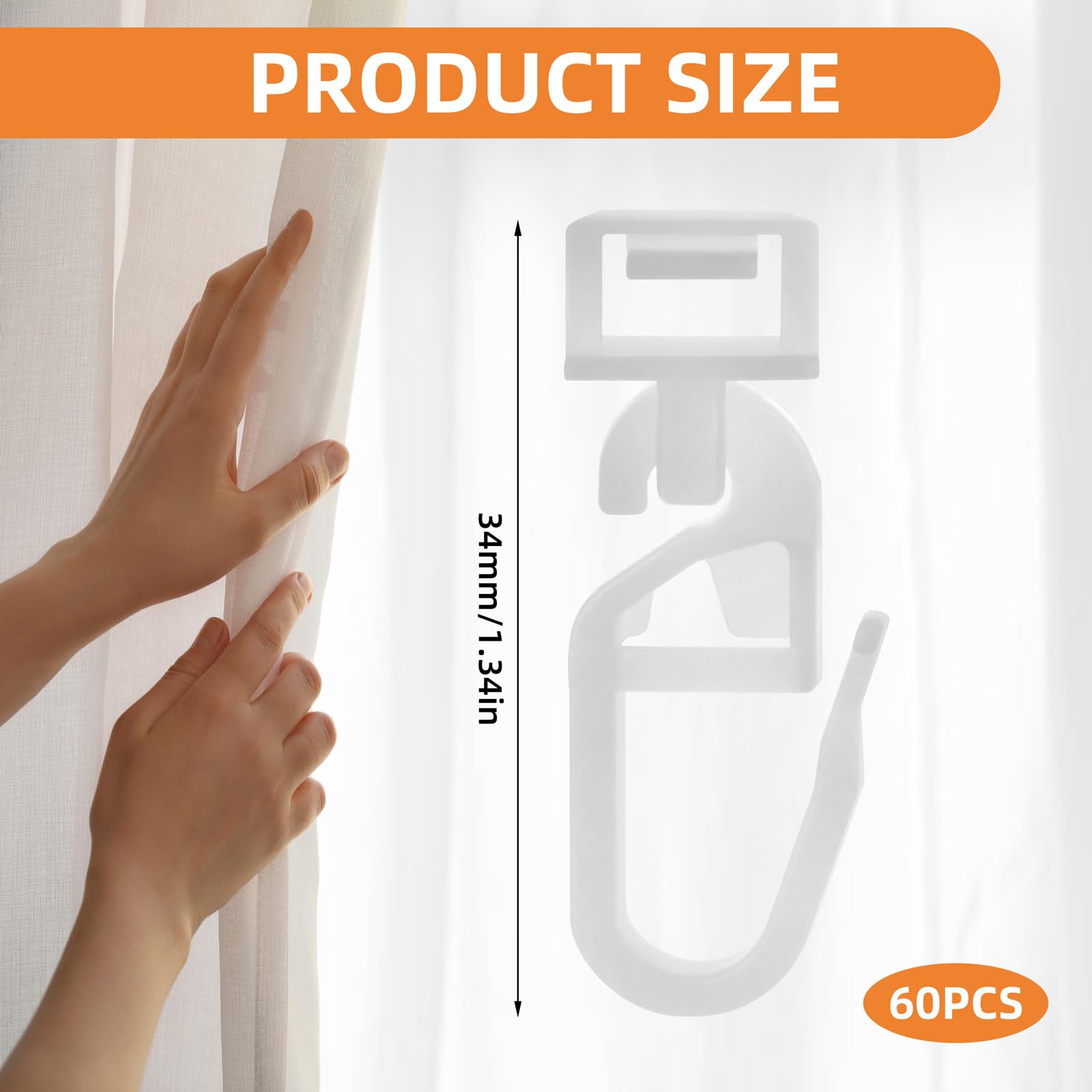 60 Pcs Curtain Hooks Plastic, 34mm Curtain Glider Hooks for Groove Widthof 5.8-7 mm White Clips Fir Camper Van Curtains - Image 2
