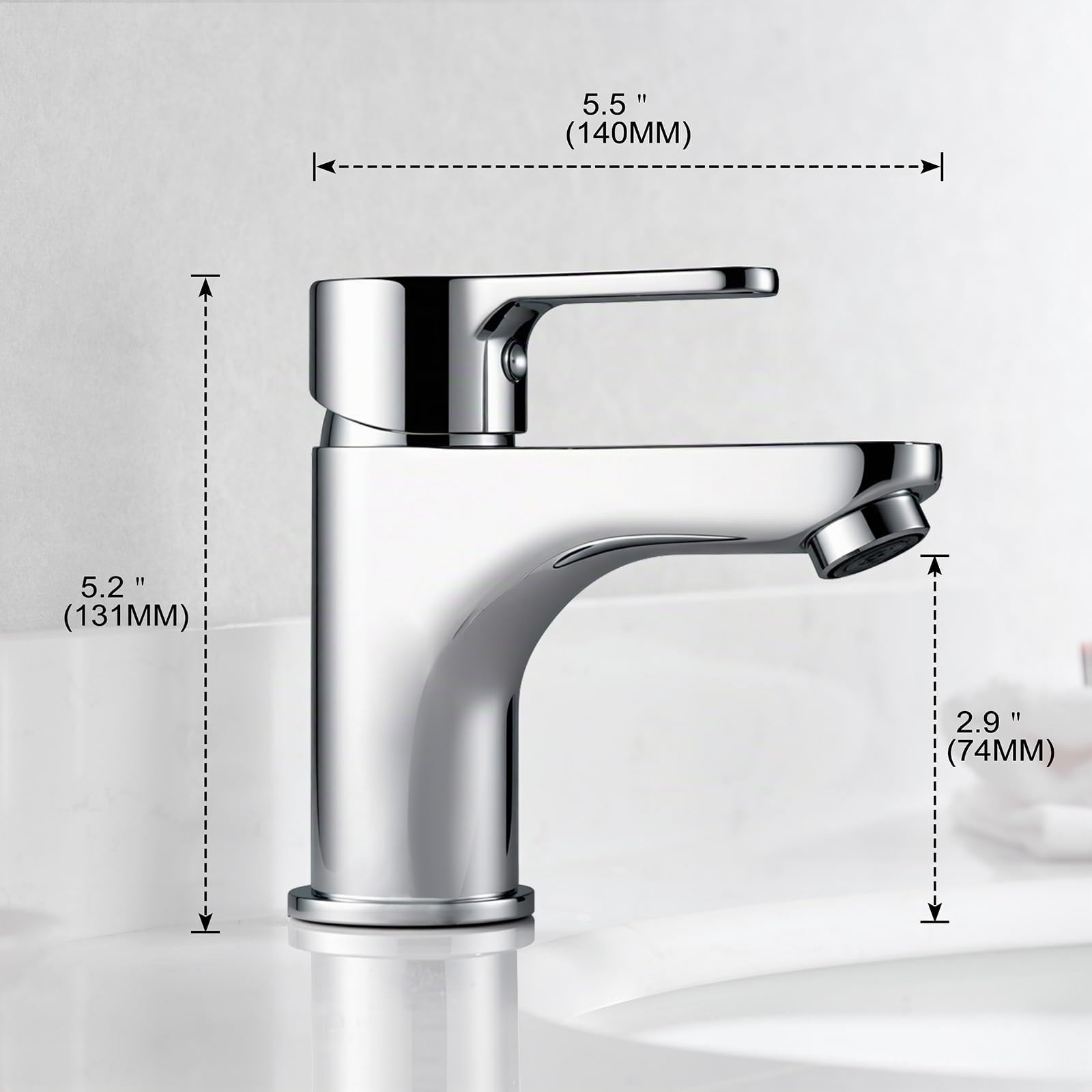 GRIFEMA G11003 Mitigeur Lavabo Laiton Chromé, 74 mm | Eau chaude et froide, cartouche céramique, aérateur ABS, raccord G3/8 et deux flexibles de 40 cm