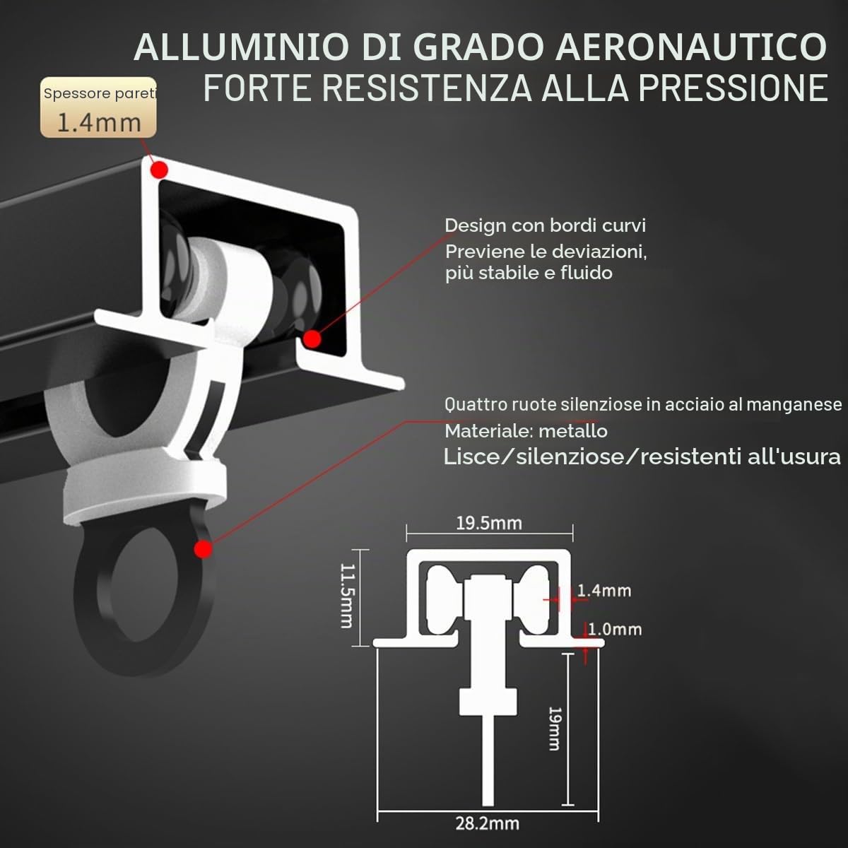 Binari Singoli Per Tende In Alluminio Silence, Set Di Binari Per Soffitto Incassato, Binario Tenda Resistenti Con Rullo, Per Soggiorno, Camera Da Letto(White,130cm/4.3ft)