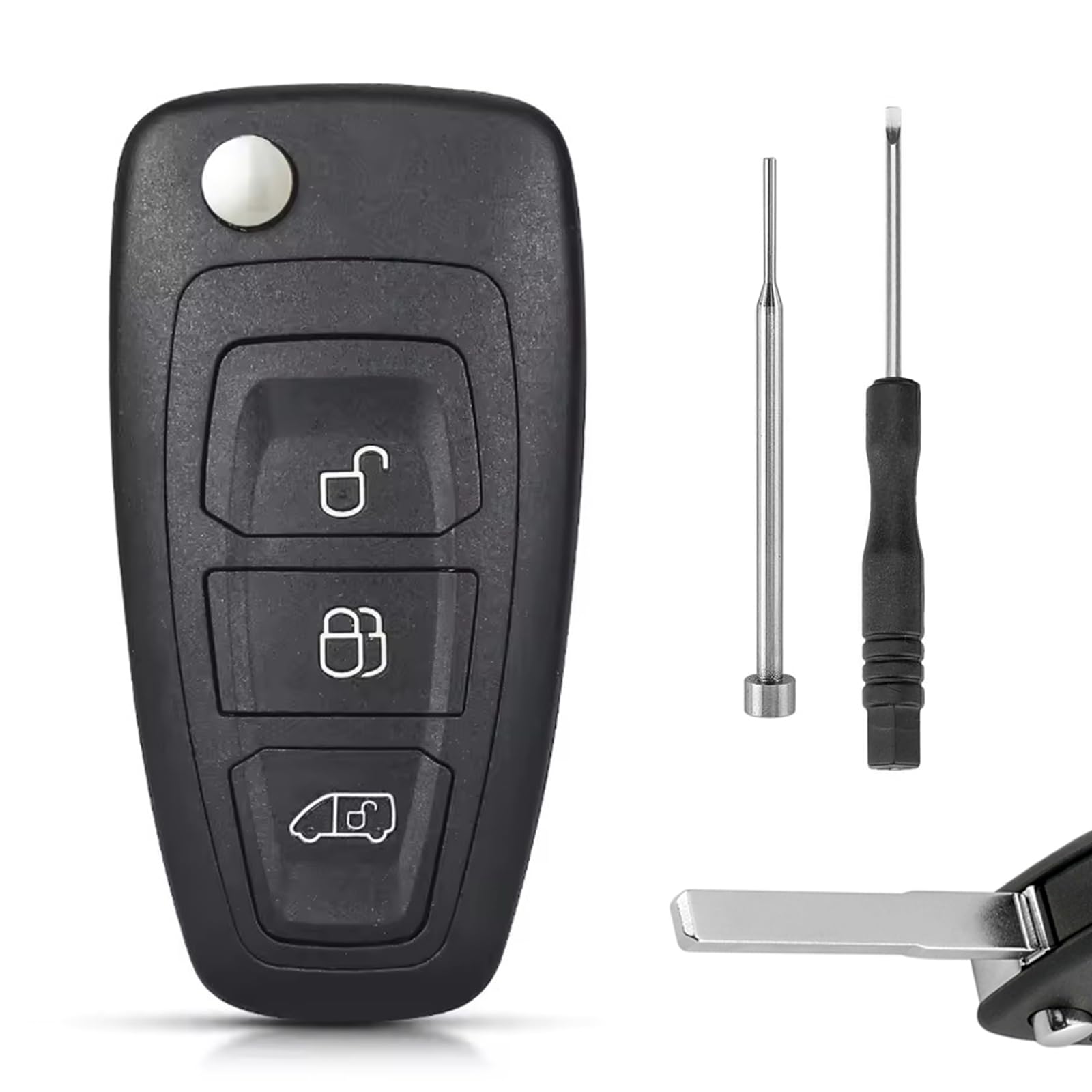 Ford - Llavero remoto plegable de 3 botones con hoja HU101 | Compatible con Ford Tourneo/Transit Custom/Connect Transit MK8 VAN, carcasa de llave inteligente