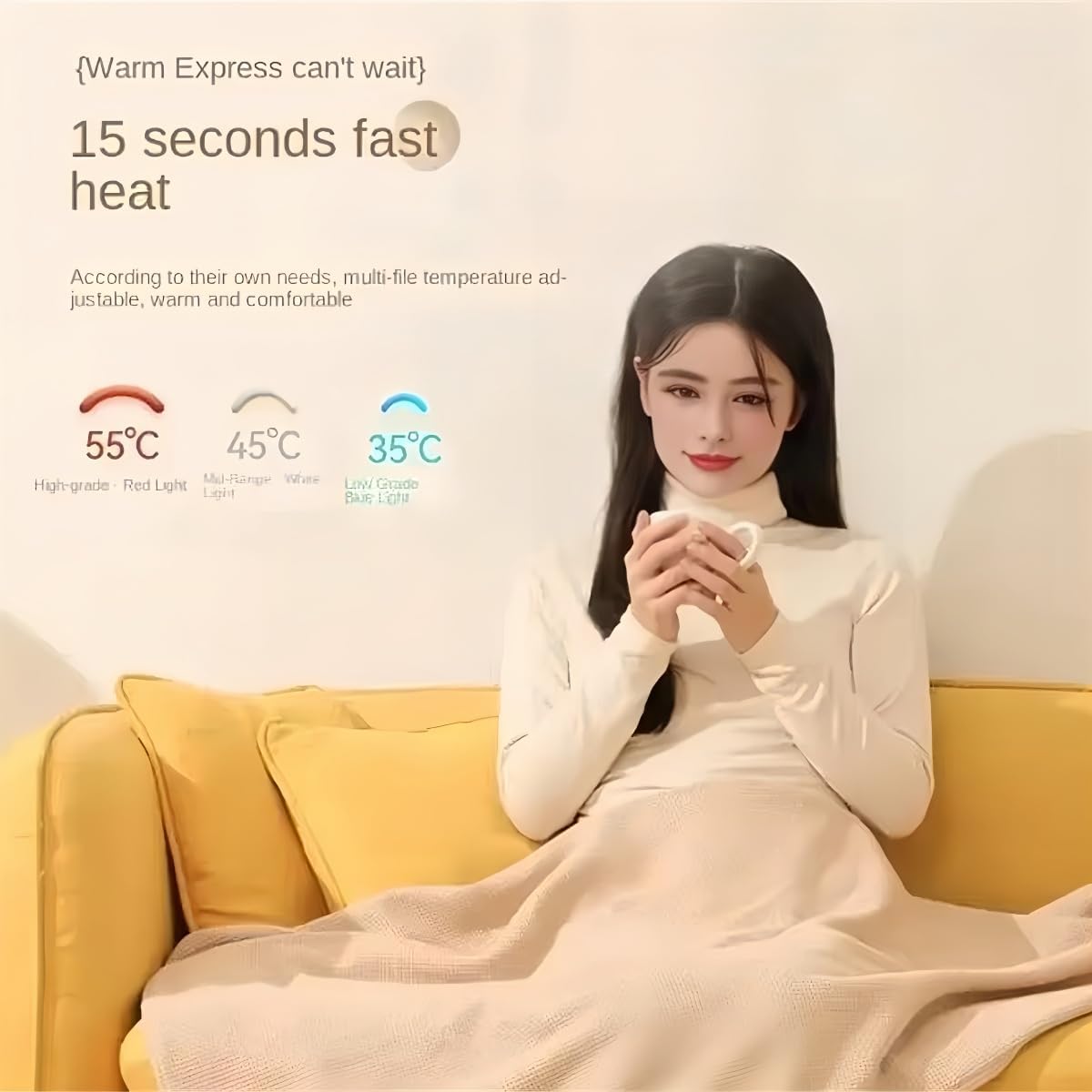 Portable Heated Shawl Heated Blanket Heated Shawl Wraps for Women Portable Soft Zipper Electric Heated Blanket Shawl USB Heated Blanket 3 Heating Levels Christmas Gifts for Women (C（no Power Bank）)