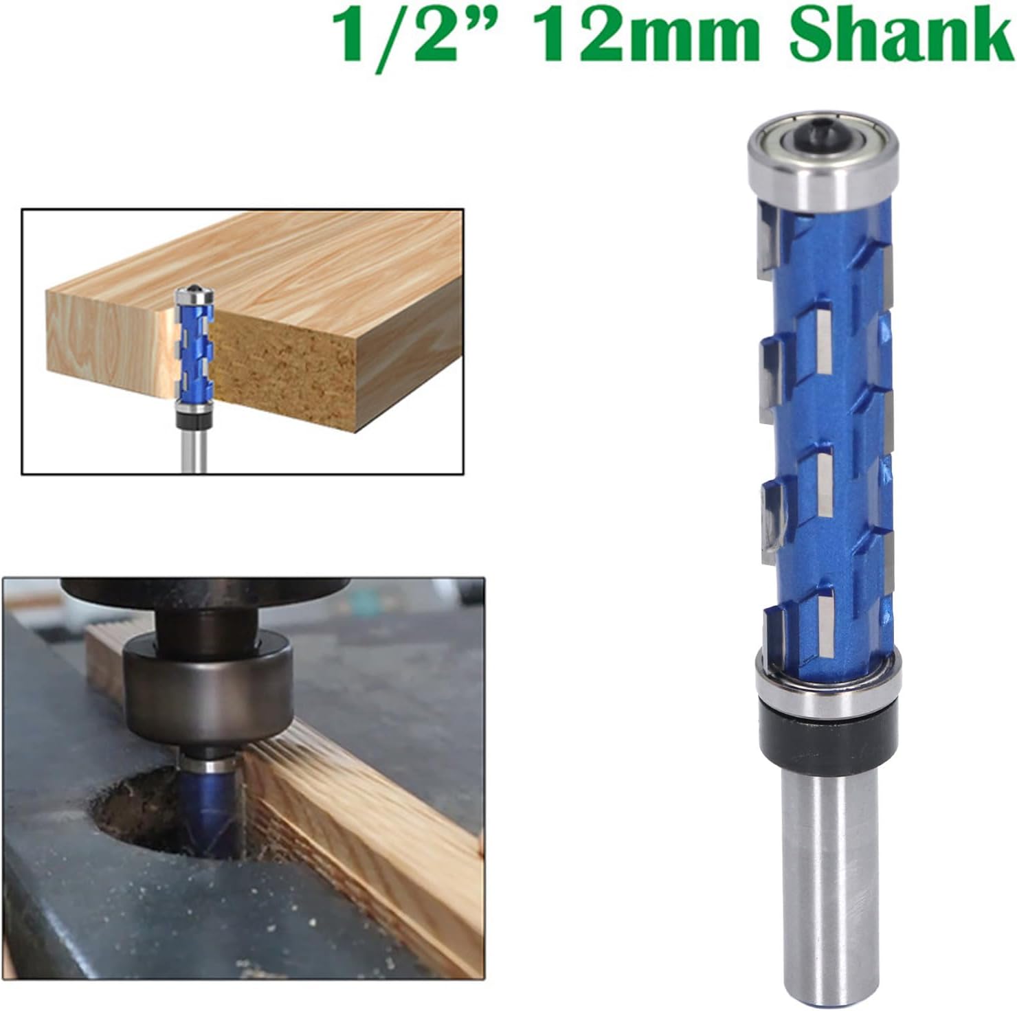 1/2in Shank Flush Trim Spiral Router Bit Tungsten Steel Alloy Double Bearing Router Bit 3/4in Cut Diameter 2 9/16in Cut Length