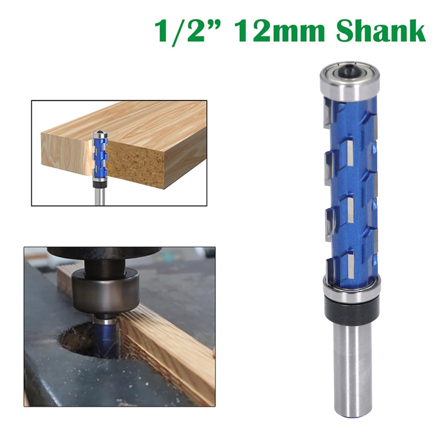 Spiral Flush Trim Router Bit, 1/2in Shank Solid Carbide Flush Trim Spiral Router Bit with Double Bearing, Compact Flush Trim Spiral Router Bit for Various Woodworking Applications