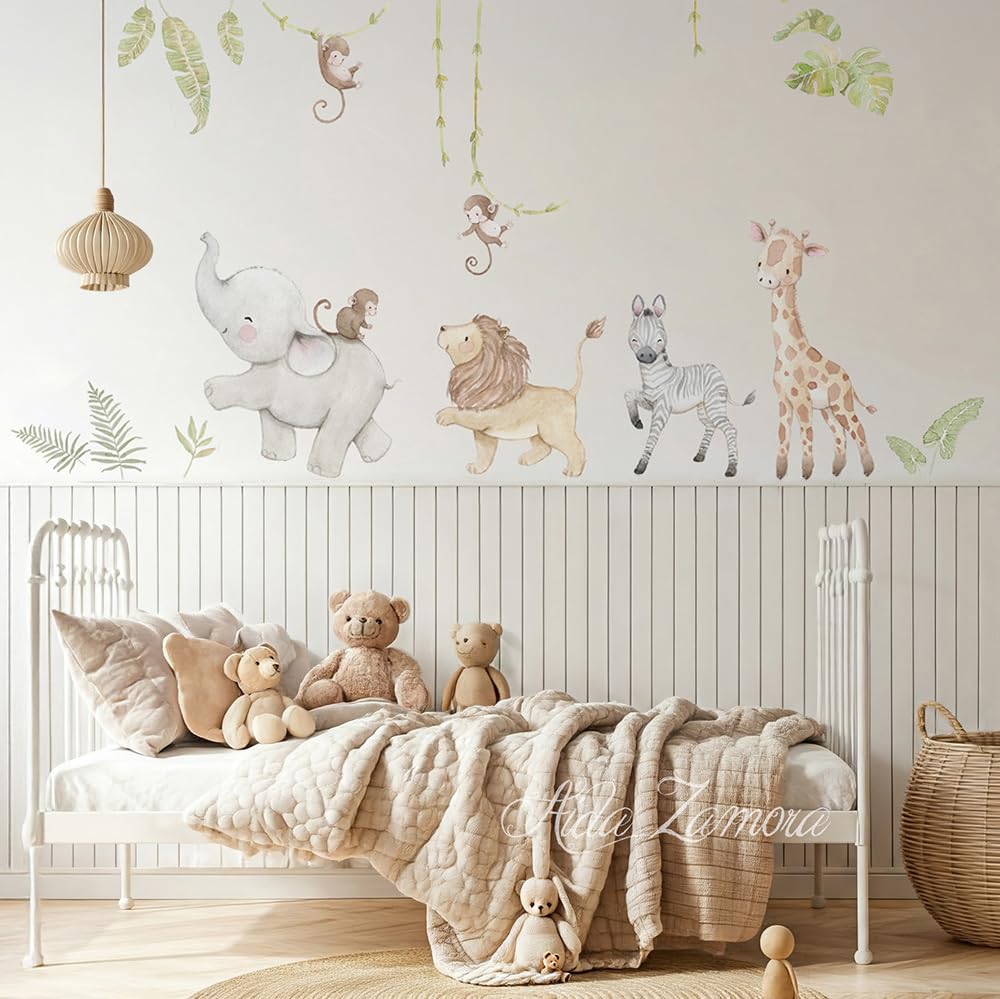 Vinilo infantil de Tela SAFARI, Pegatinas de Pared de Animales de Safari, Vinilo animales africanos.