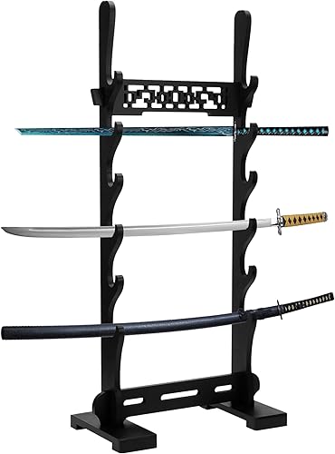 6 Tier Sword Stand Display Floor,Wood Katana Sword Holder,Black Samurai Sword Stand,Sturdy Sword Rack Floor Stand with Classic Hollow Out Pattern disponible en Yaxa Peru