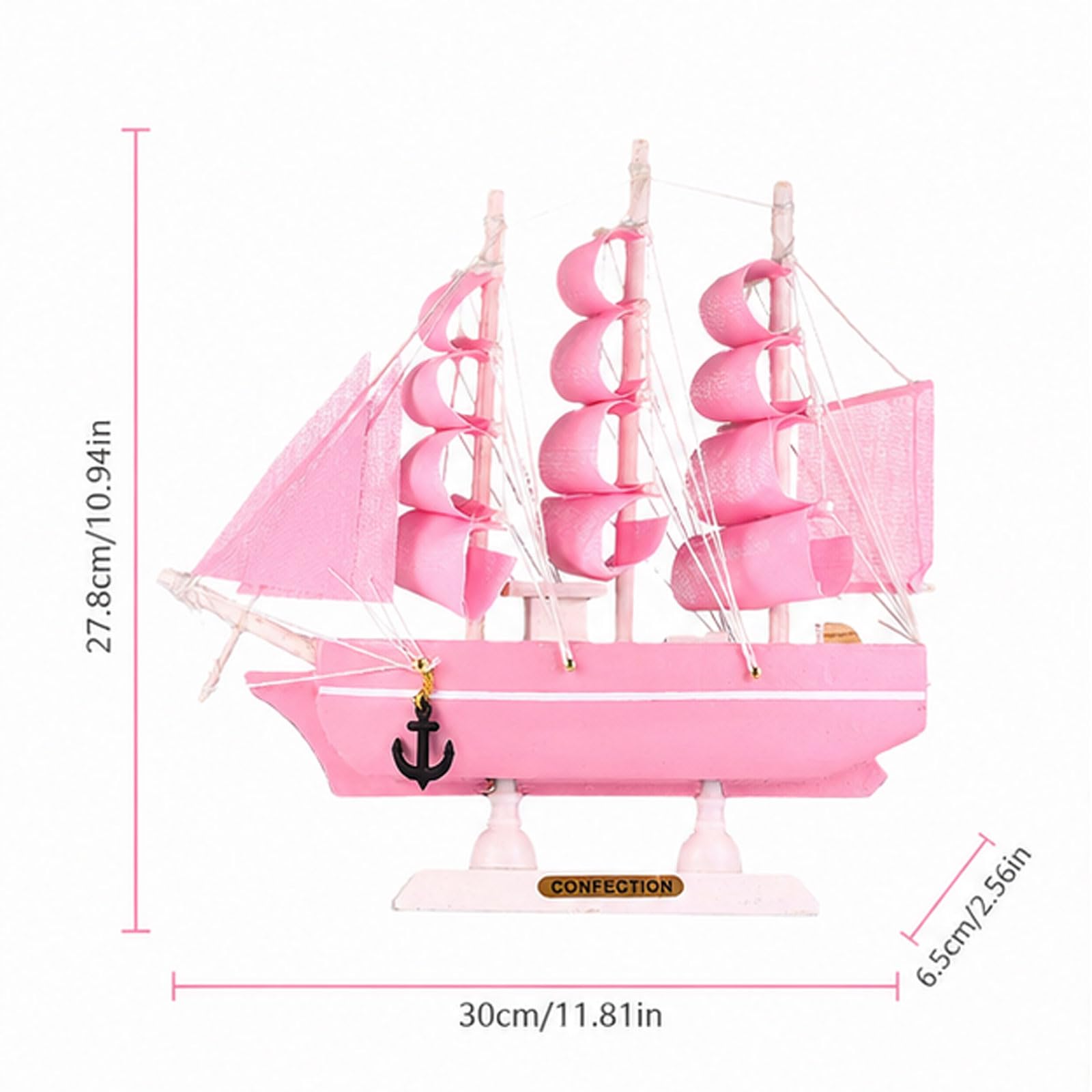 YLME Rosa Segelboot-Dekomodell Dekoratives Segelschiff Mit Realistischen Segeln Und Anker Akzent Für Strandhaus/Regal Für Schreibtisch/Tisch Einzigartige Geschenkidee,30cm