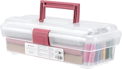 Navaris Caja de herramientas de plástico rosa – 30,5 cm (12") – Caja de almacenamiento de medicamentos con pestillo de bloqueo – Caja organizadora