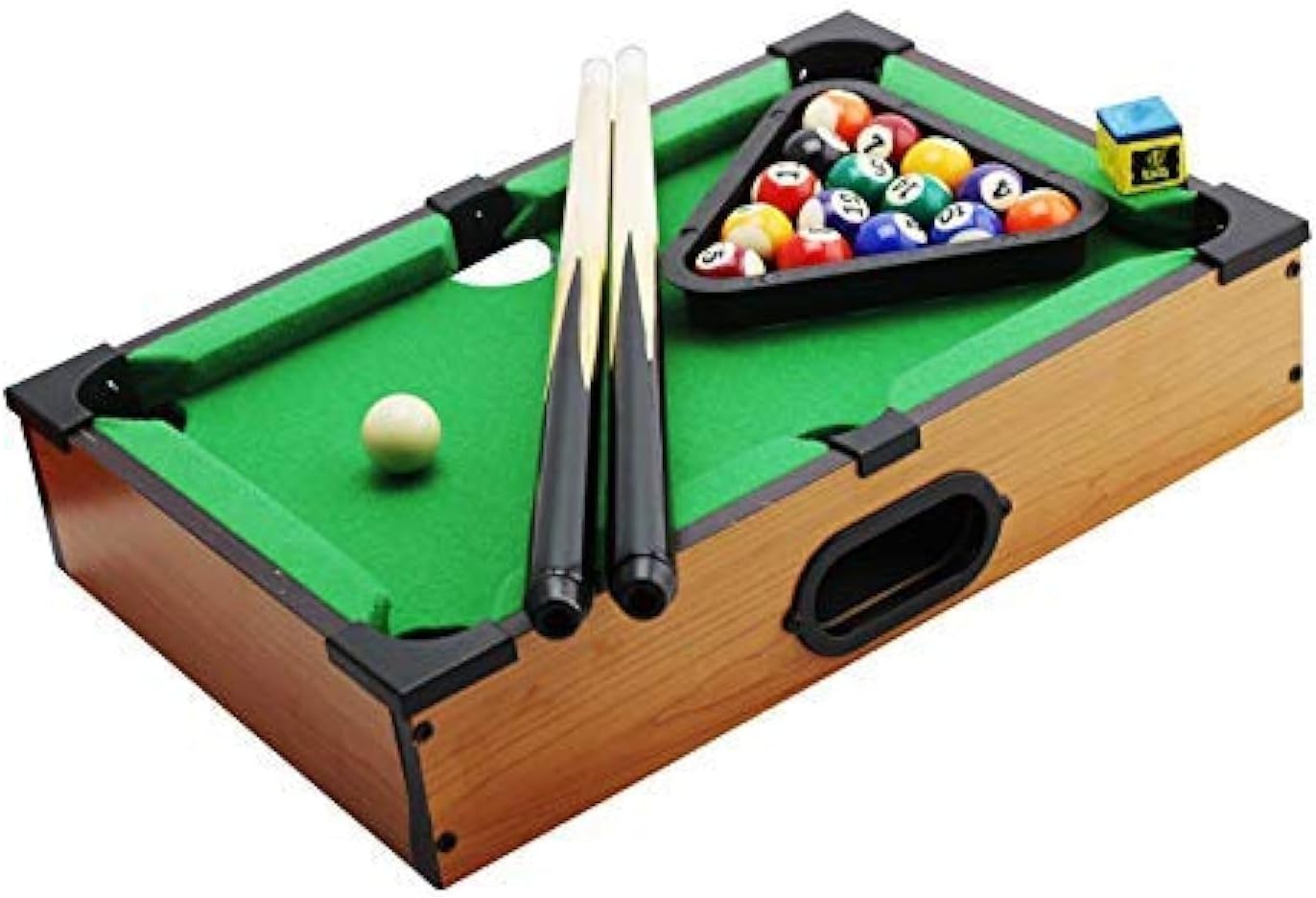 Mini Tabletop Pool Set- Billiards Game Includes Game Balls, Sticks, Chalk, Brush and Triangle-Portable and Fun for the Whole Family-51x32x9cm-MF-0250…
