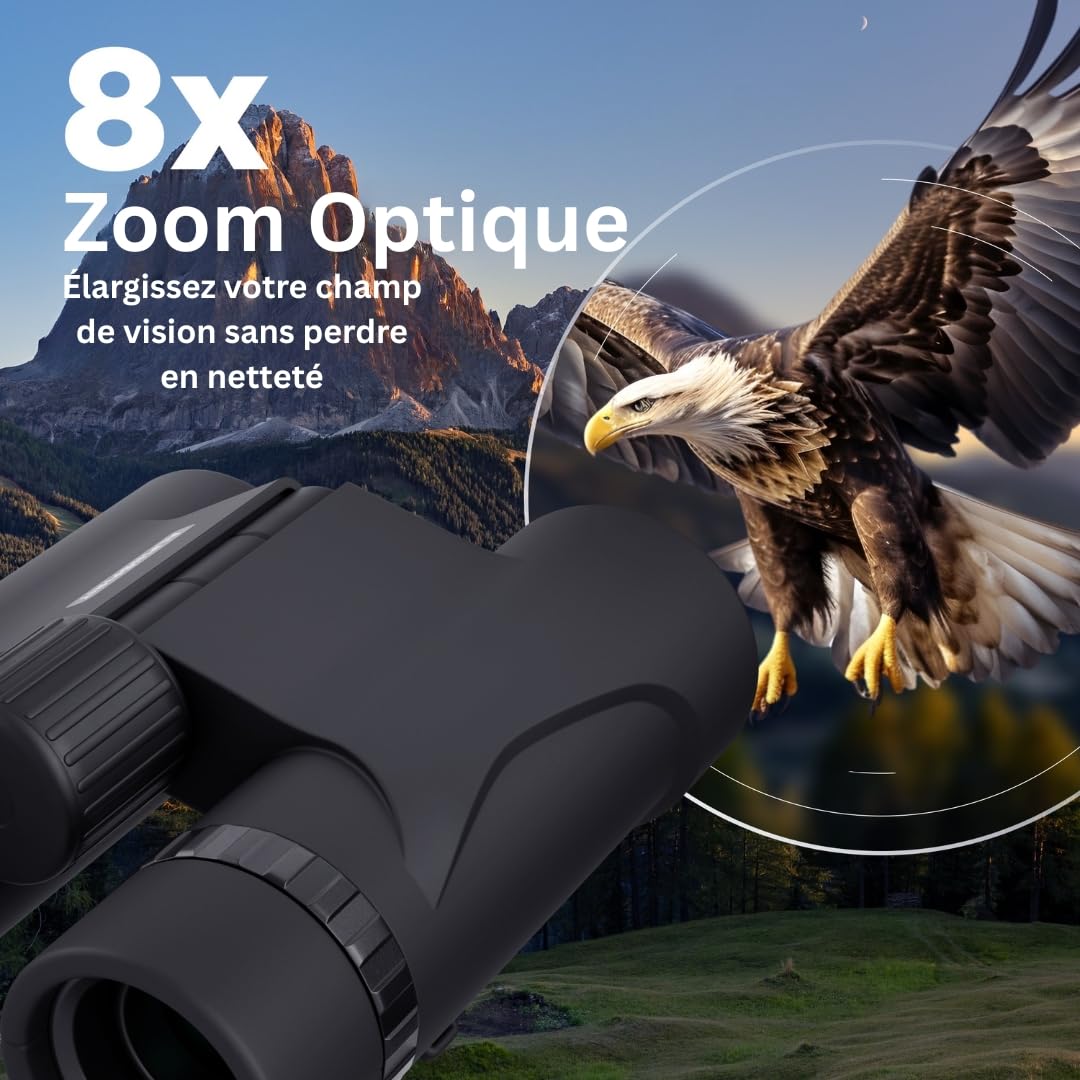 Jumelles de Poche 8x21 – Mini Jumelles compactes et légères, adaptées aux porteurs de Lunettes, idéales pour la randonnée, Le Voyage et l’Observation en extérieur
